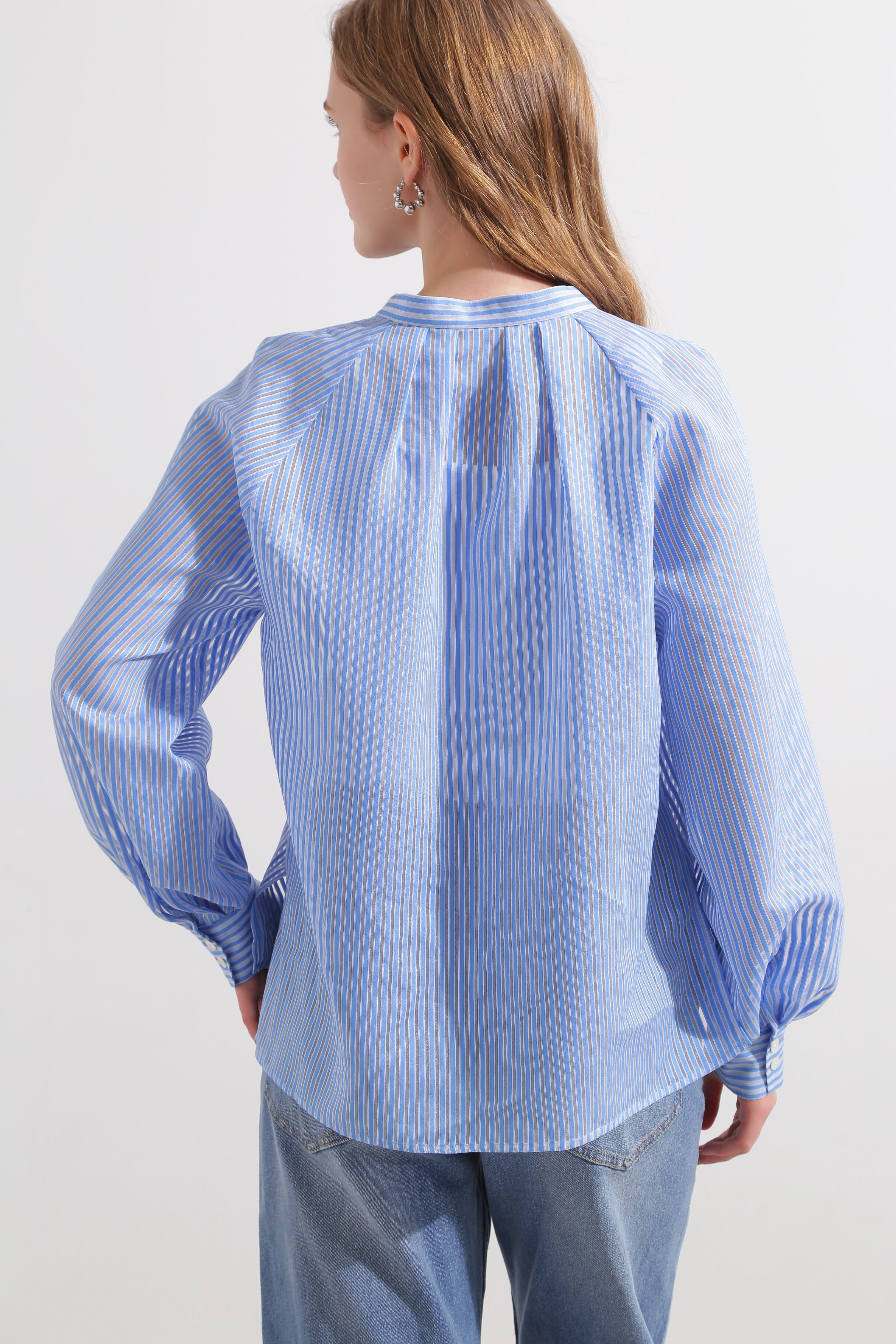  「◆シアーストライプギャザーブラウス」|シャツ・ブラウス|