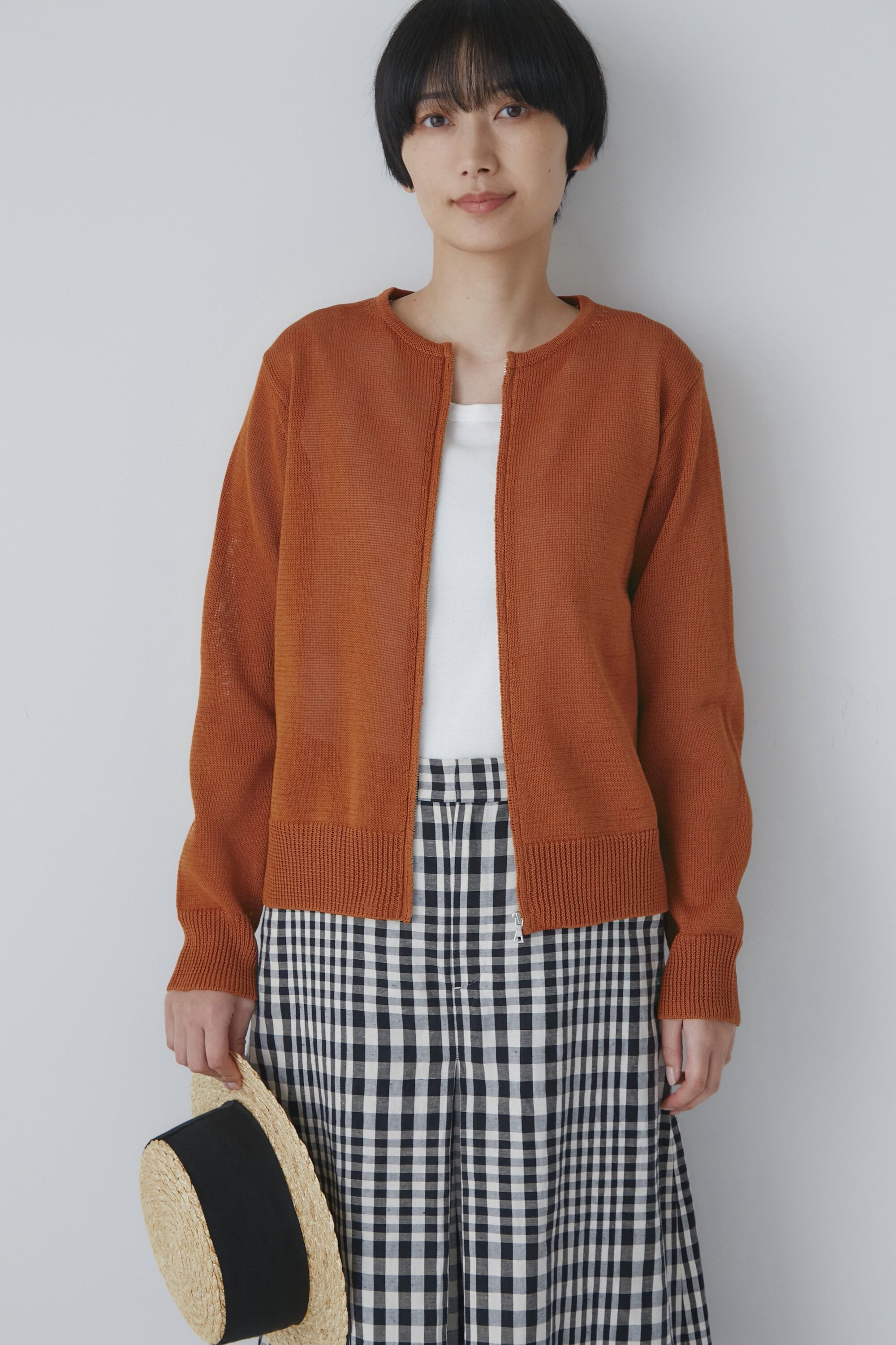  「◆ミドルゲージギマジップアップカーディガン」|ニット・セーター|テラコッタ1