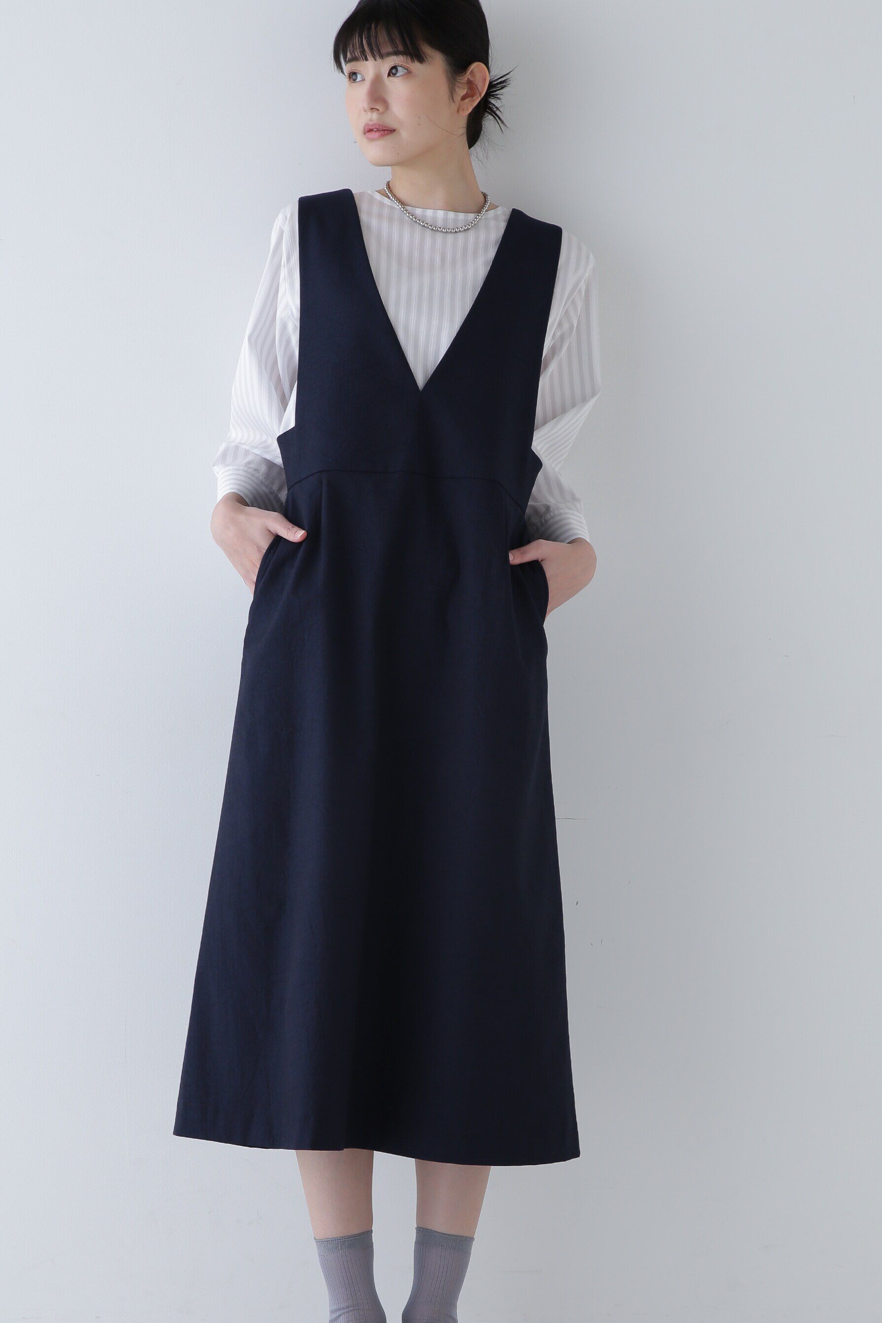  「◆ドビストレッチワンピース」|ワンピース|ネイビー