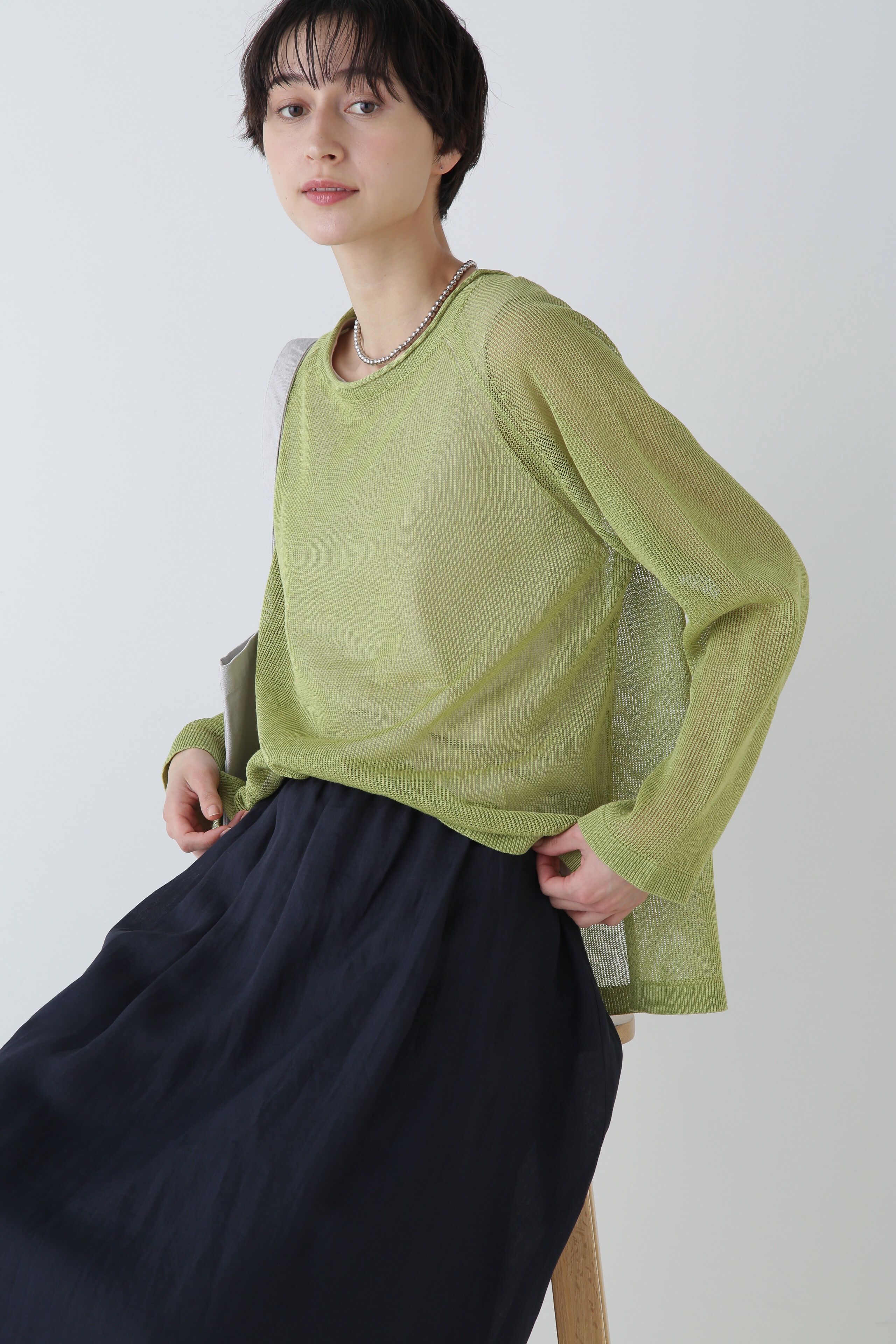  「◆ハイゲージギマボーダーニットプルオーバー」|ニット・セーター|ライトグリー