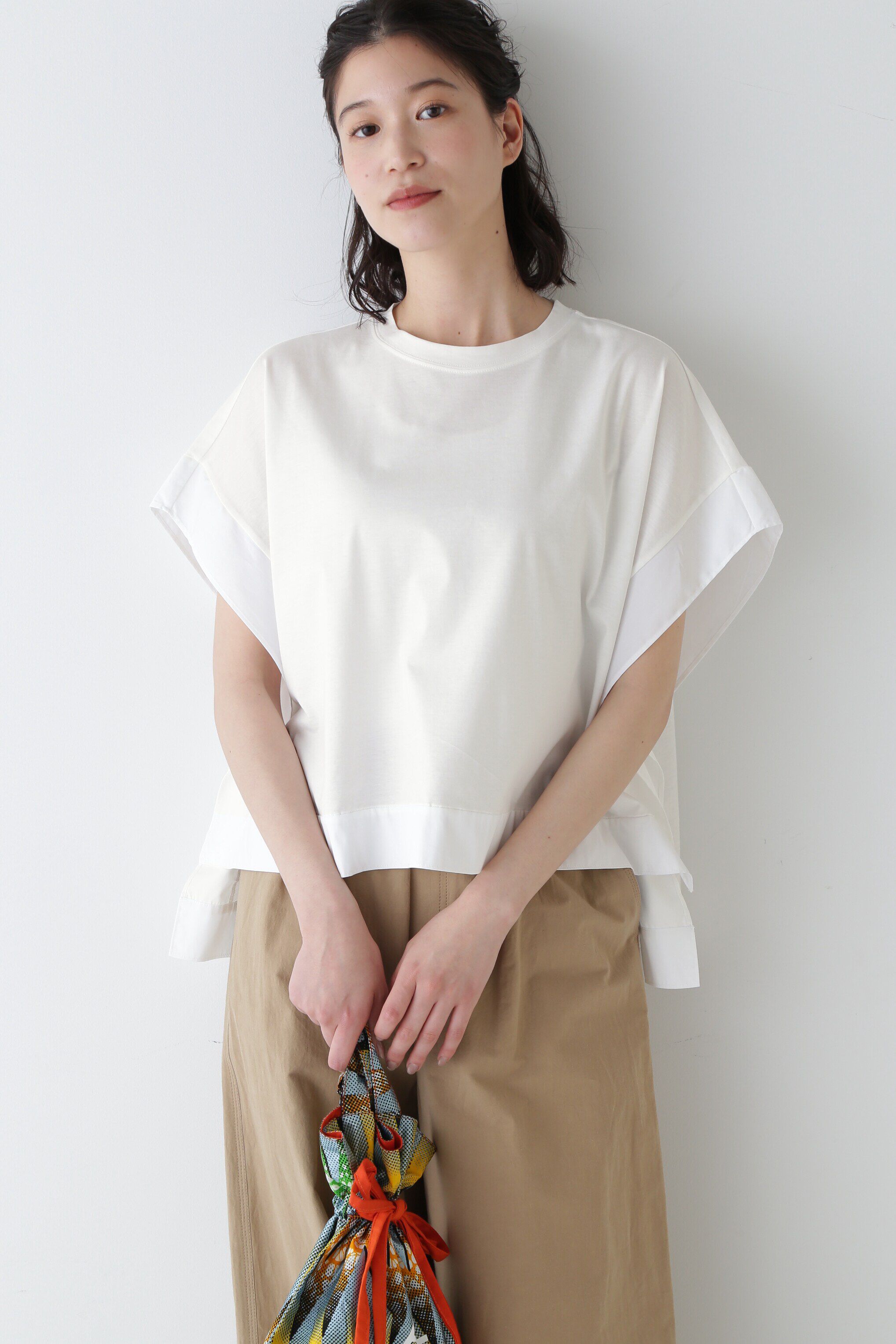  「◆異素材コンビカットソー」|Tシャツ・カットソー|ホワイト