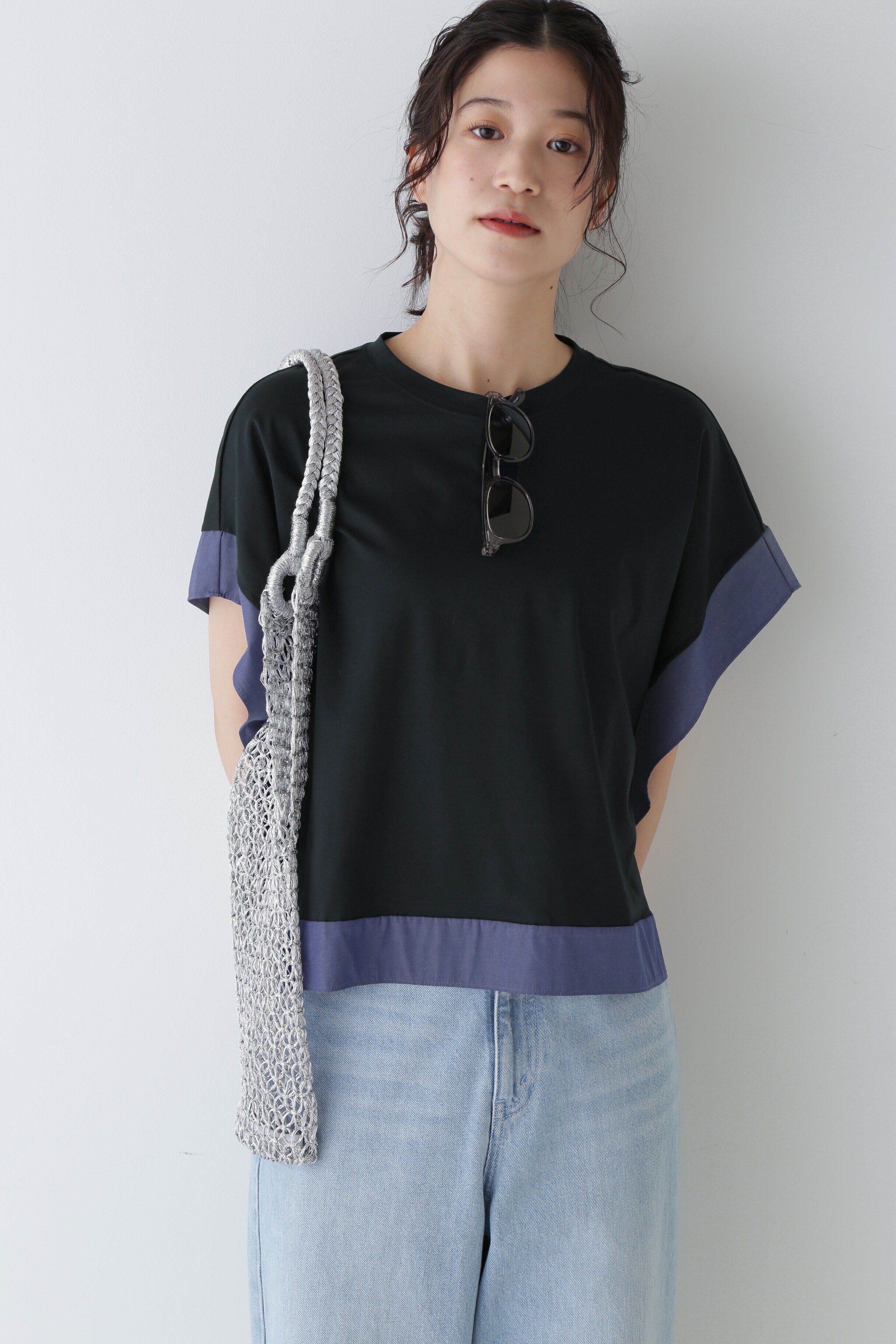  「◆異素材コンビカットソー」|Tシャツ・カットソー|ネイビー