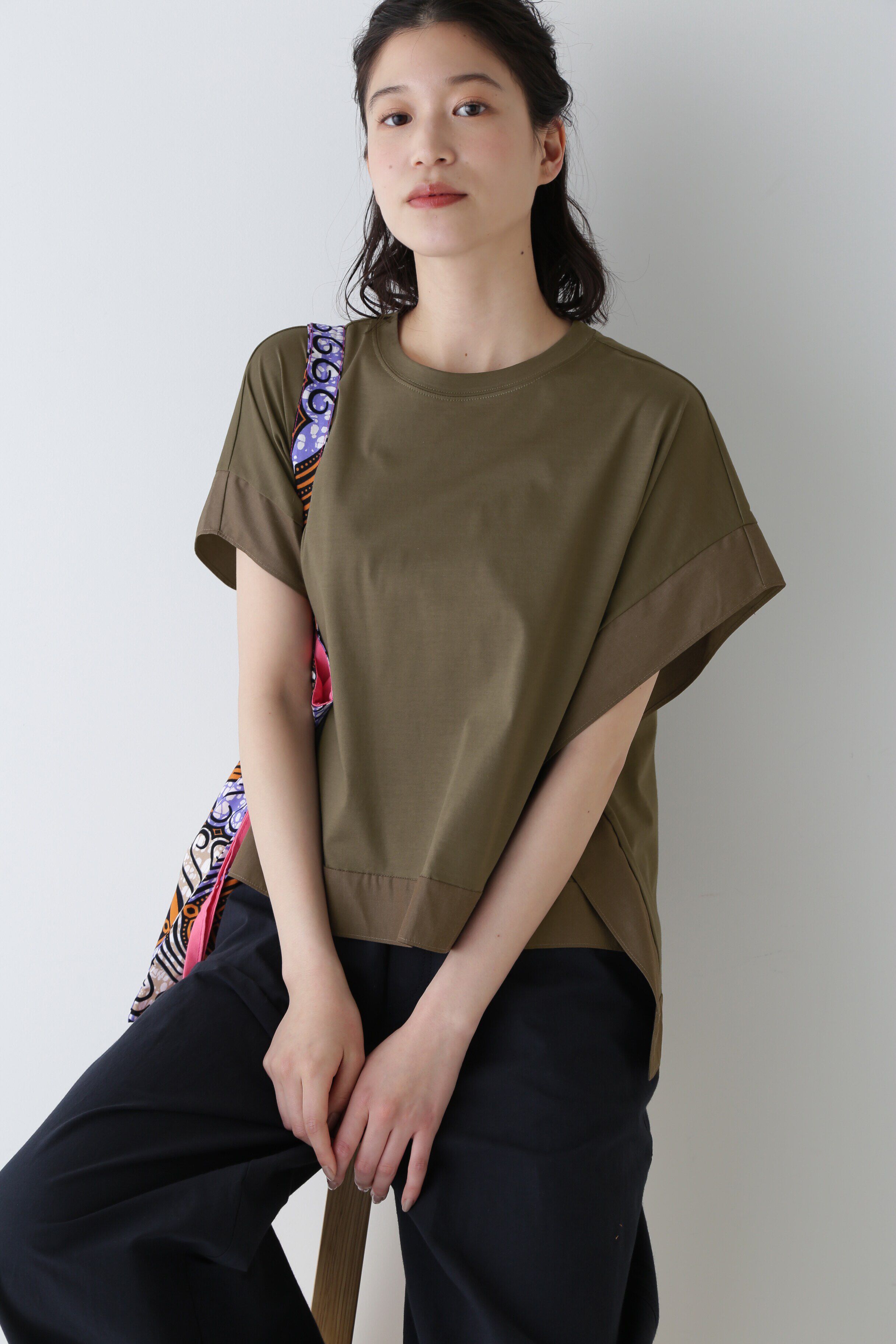  「◆異素材コンビカットソー」|Tシャツ・カットソー|カーキ