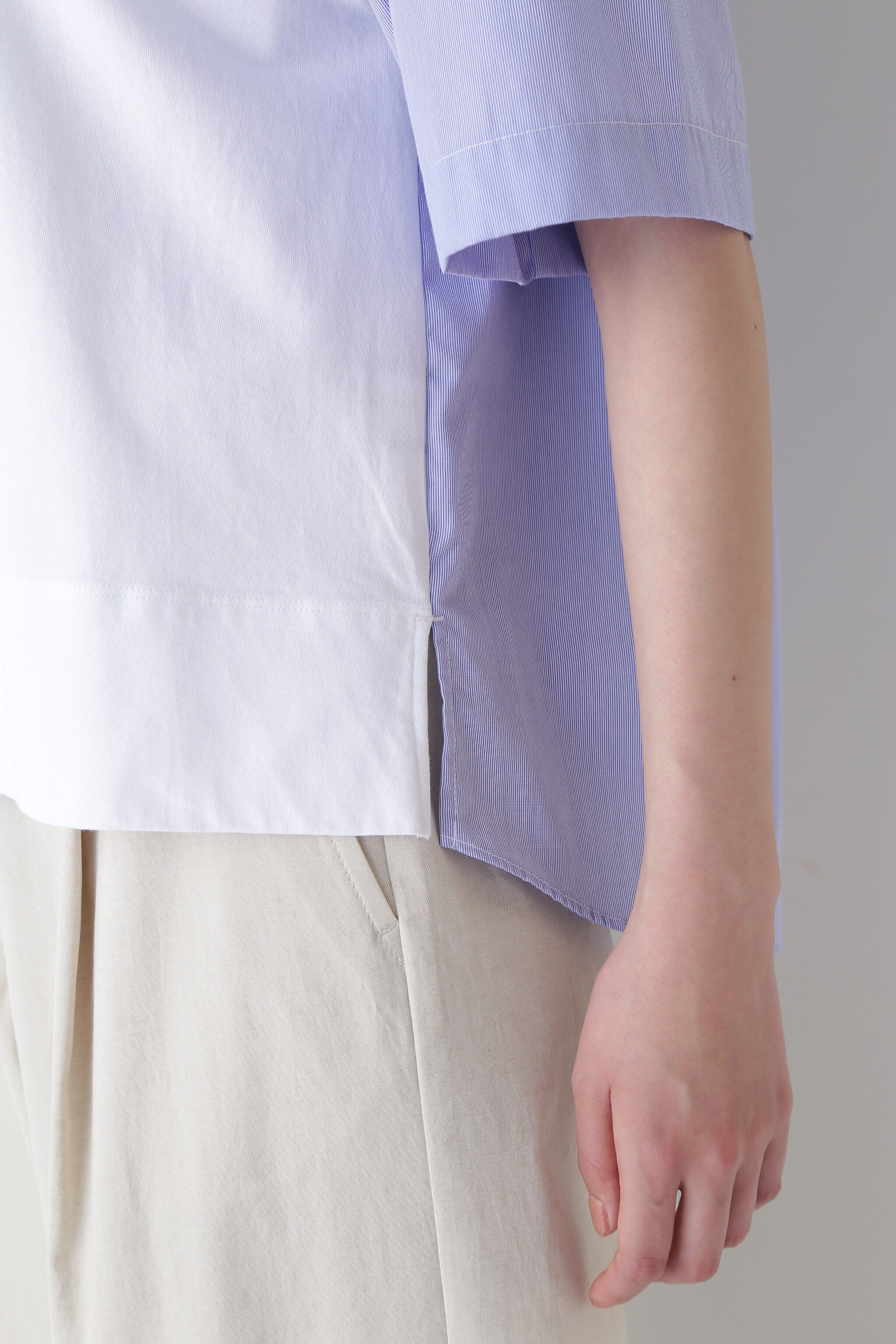  「◆ストライプ布帛コンビＴシャツ」|Tシャツ・カットソー|