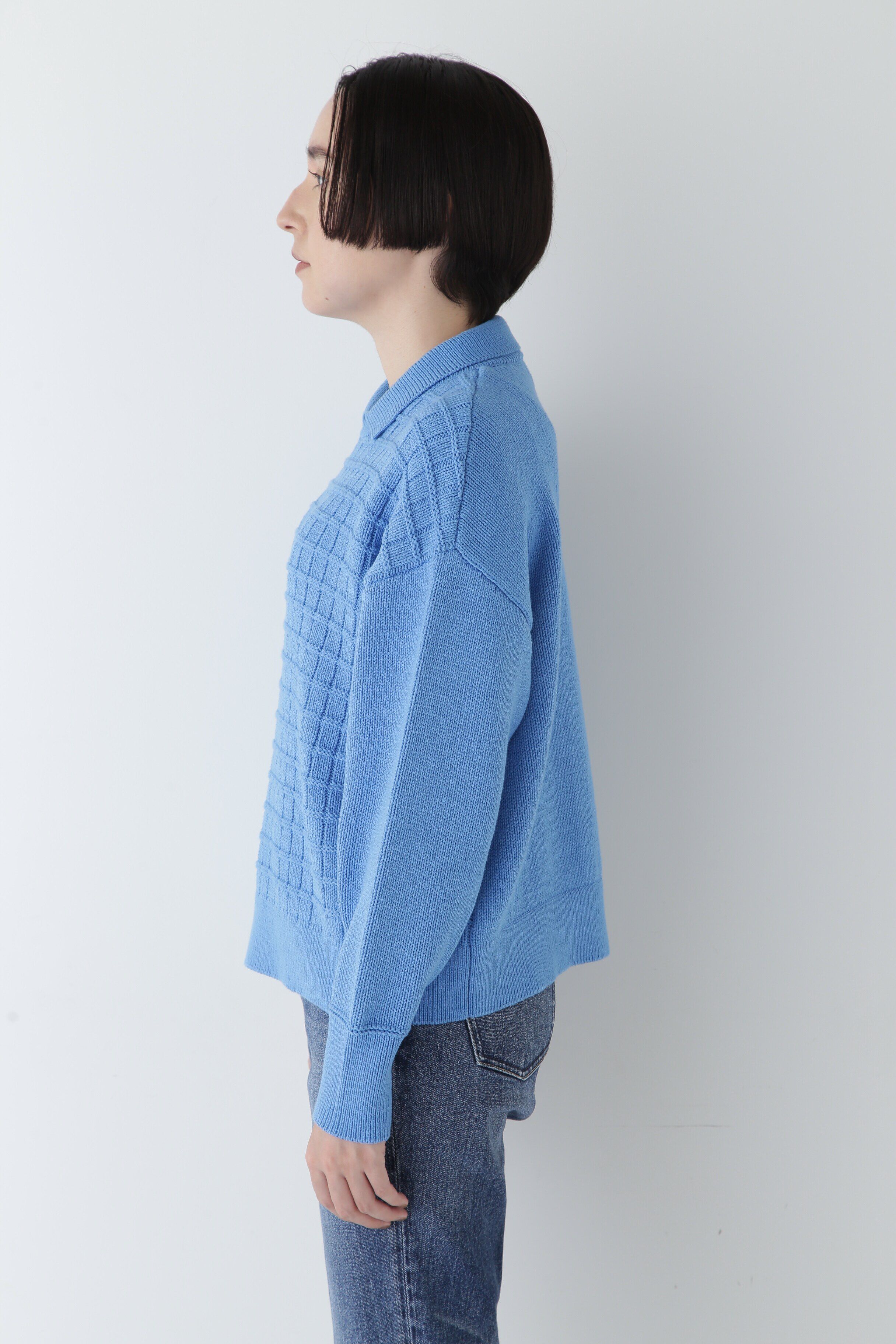  「◆【ウォッシャブル】バルキーコットン混リンクス柄ポロプルオーバー」|ニット・セーター|