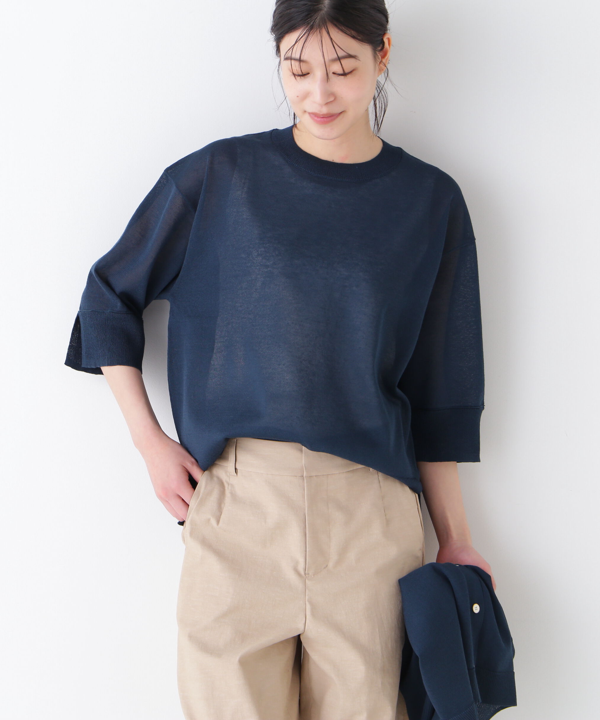  「◆シアーハイゲージクルーネックプルオーバー」|ニット・セーター|ダークグリー