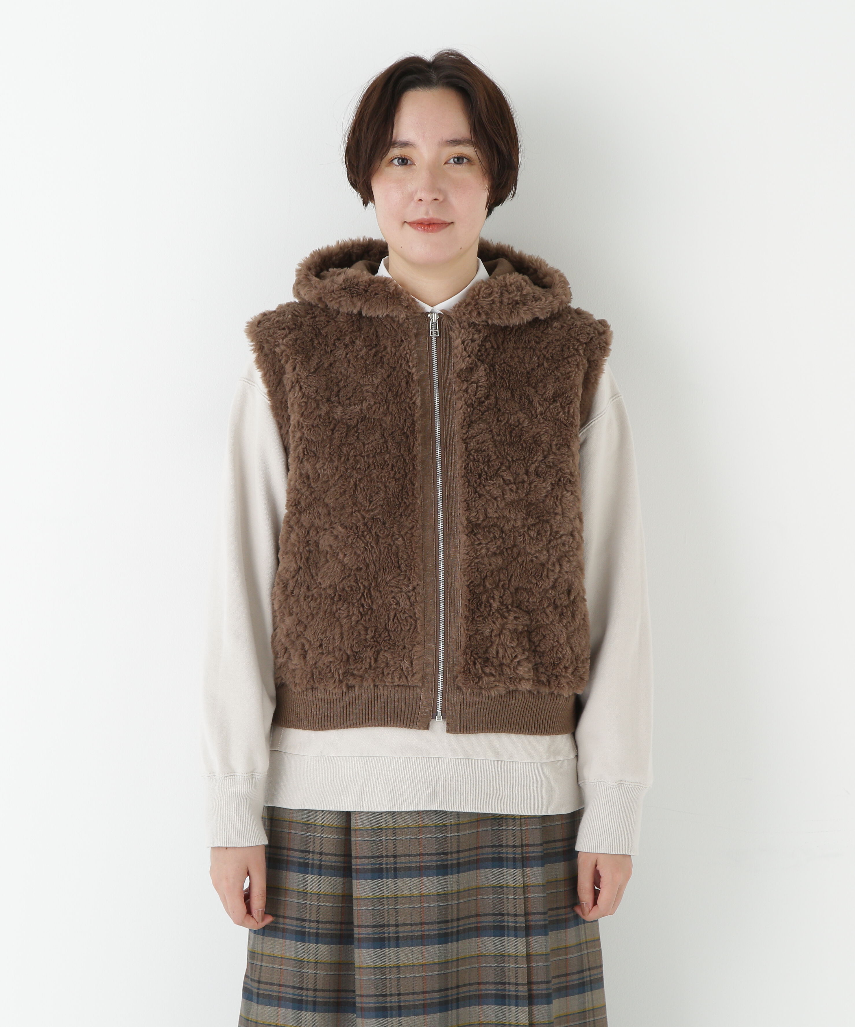  「◆フェイクファージップアップフードベスト」|その他|