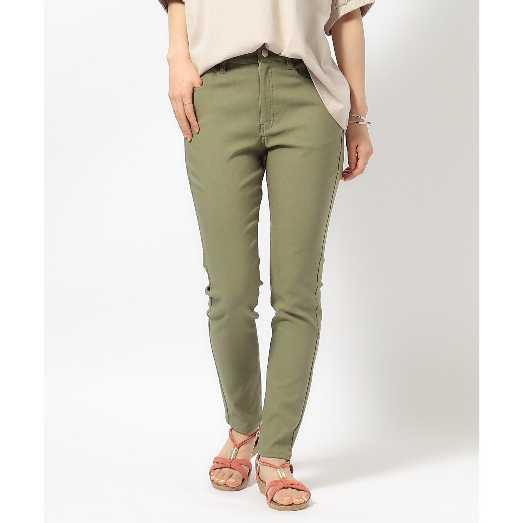 SHOO･LA･RUE「【SS-3L/無理せずスリム】 ぐんぐん伸びる ハイパースキニーパンツ」|その他|カーキ(027)