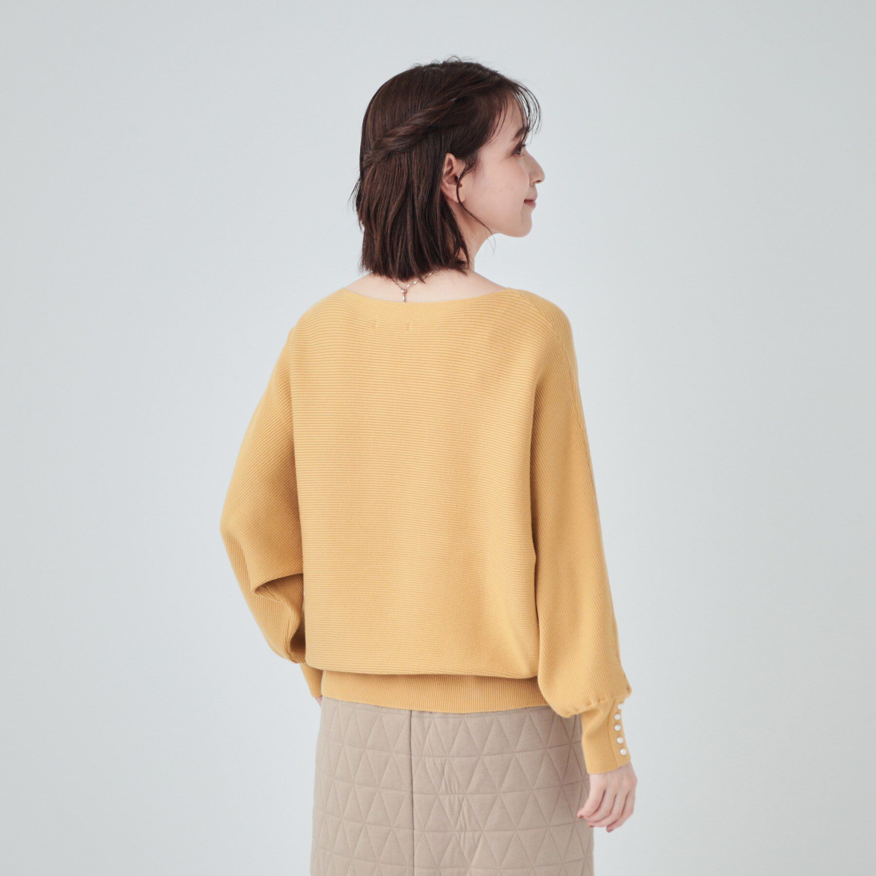 SHOO･LA･RUE「【高レビュー/洗える】優しく上品に リブドルマン お袖フェイクパールニット」|ニット・セーター|