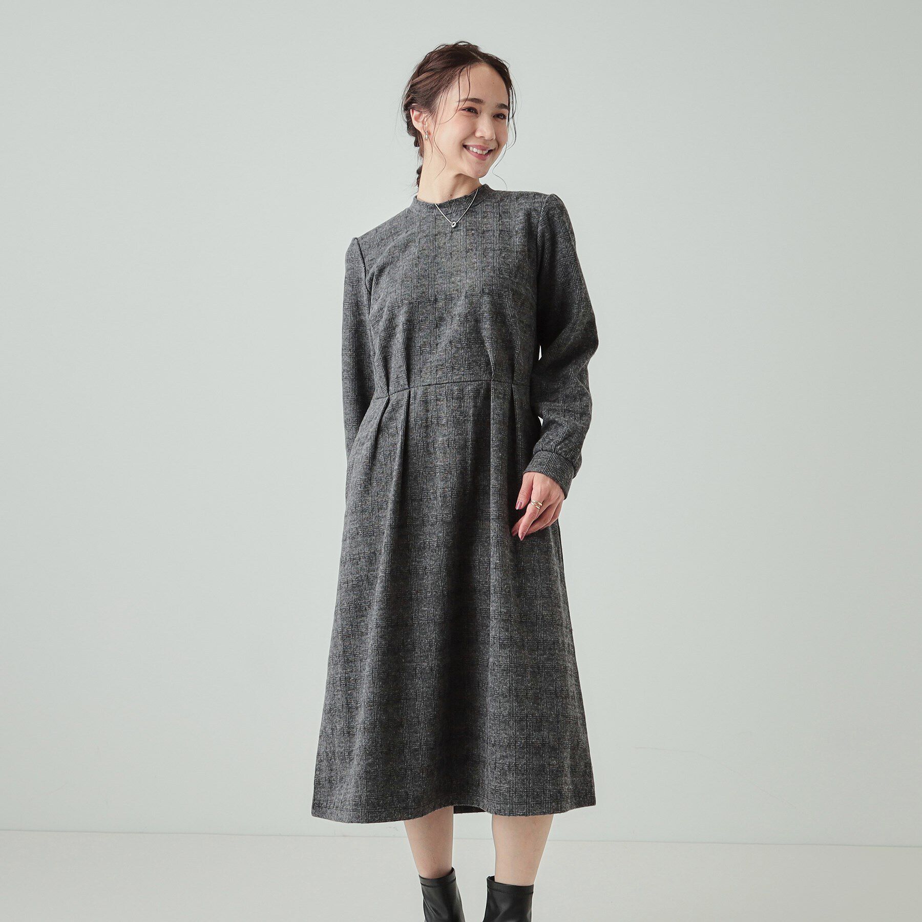 SHOO･LA･RUE「【S-LL】チェック柄 ウエストタックワンピース」|ワンピース|