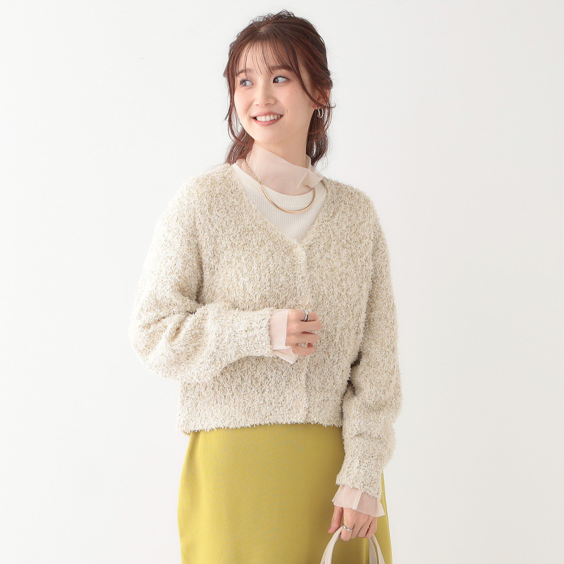 SHOO･LA･RUE「【S-LL】ふわふわ軽やかラメニットカーディガン」|カーディガン|