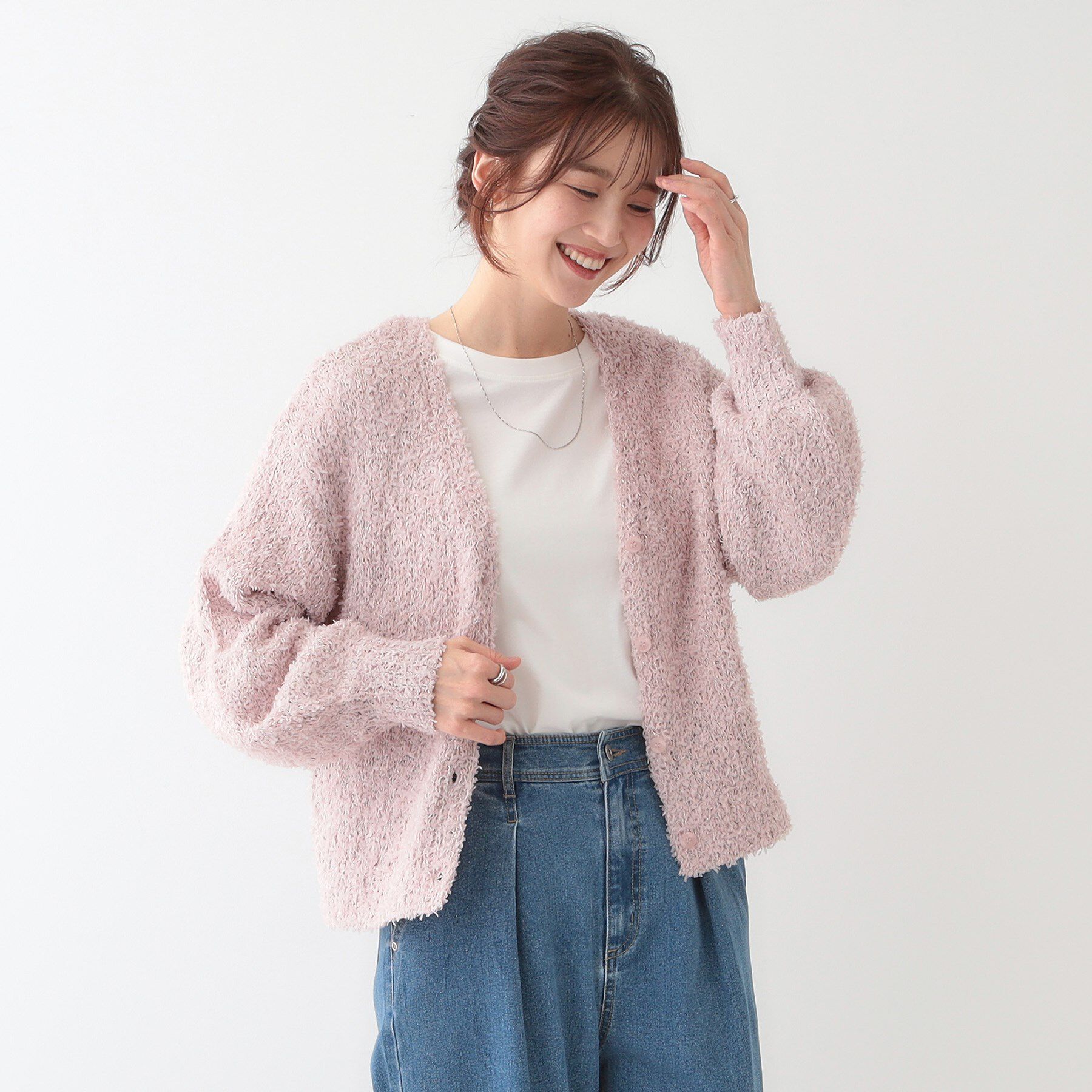 SHOO･LA･RUE「【S-LL】ふわふわ軽やかラメニットカーディガン」|カーディガン|