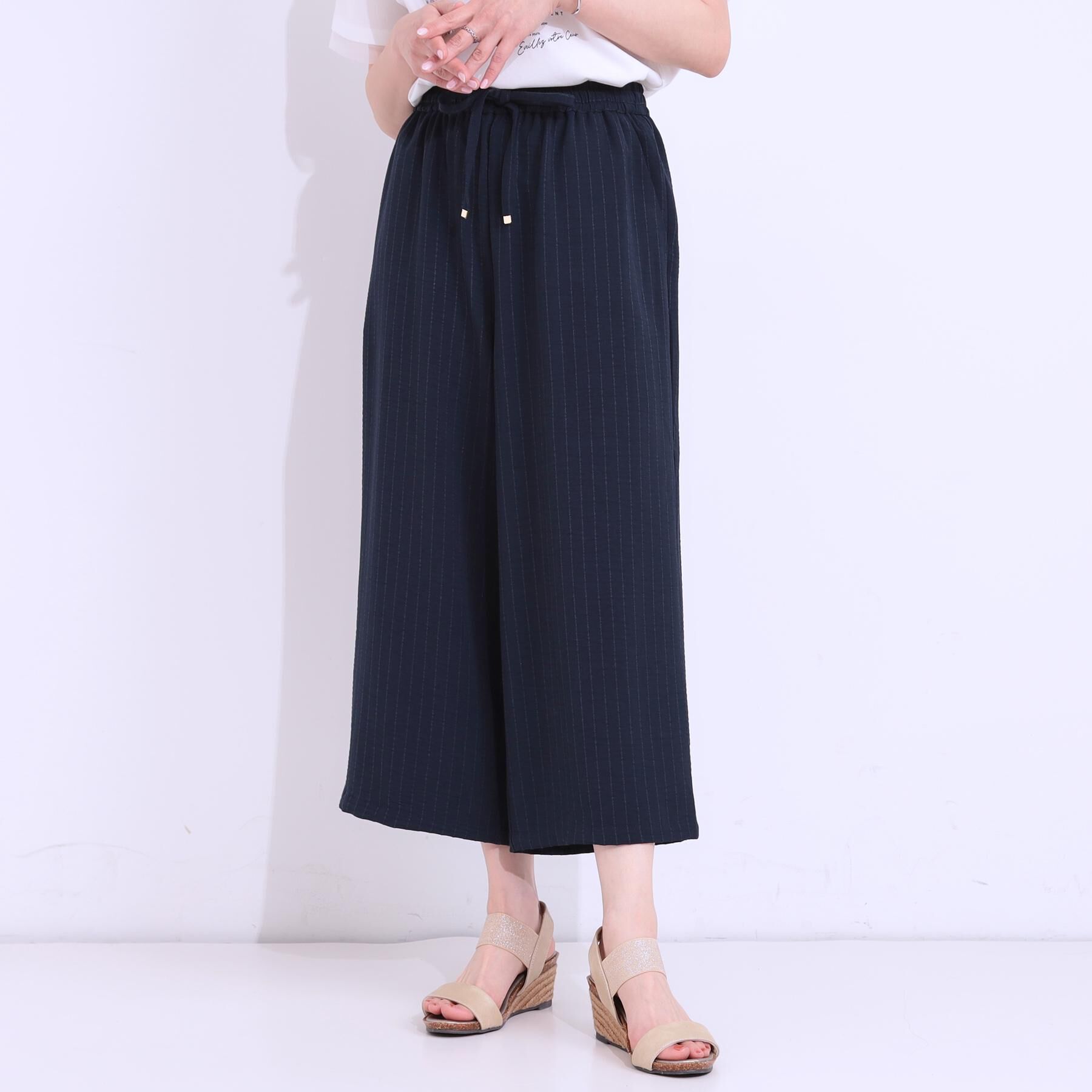 SHOO･LA･RUE「【着丈選べる/ひんやり】ストライプ見えイージーワイドパンツ」|その他|