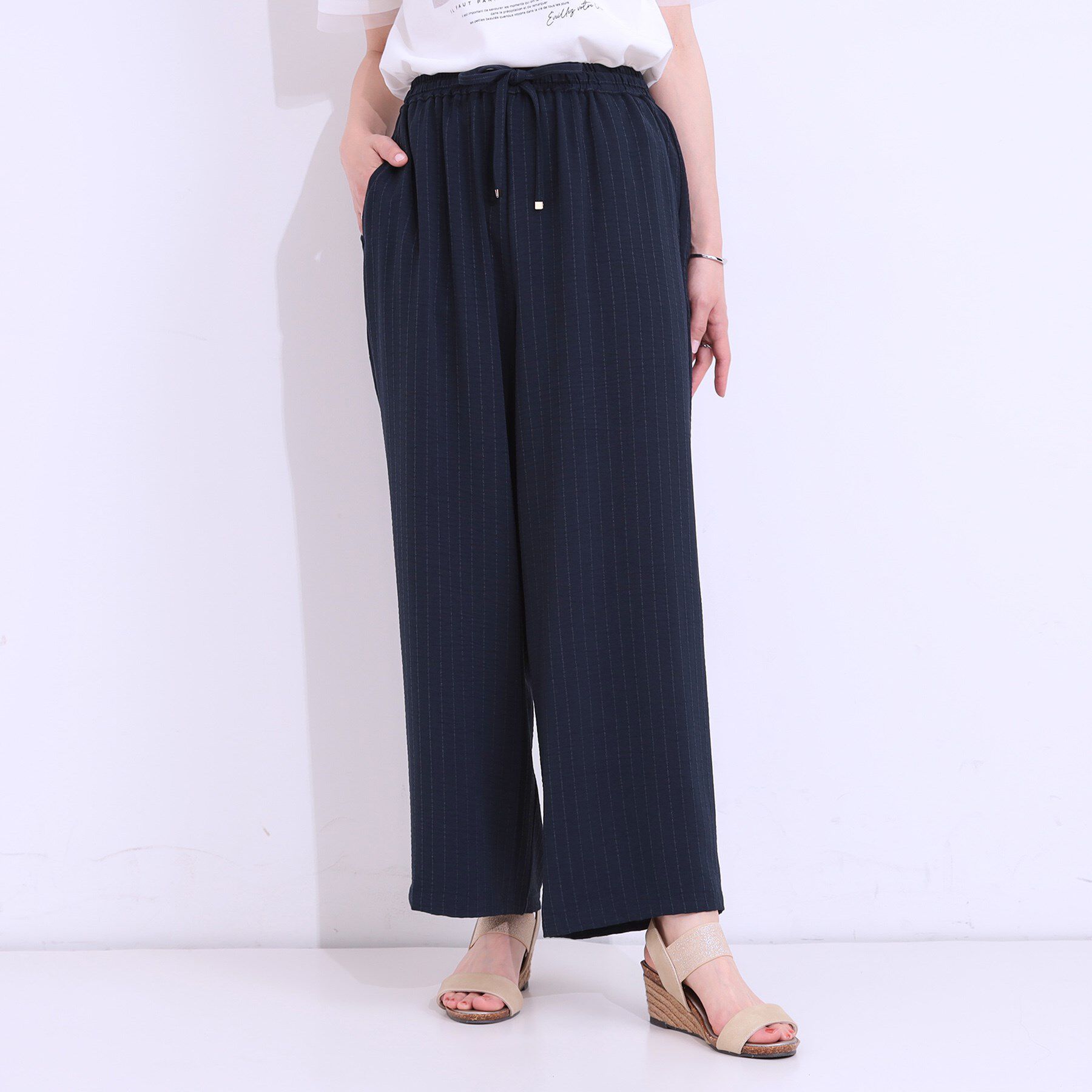 SHOO･LA･RUE「【着丈選べる/ひんやり】ストライプ見えイージーワイドパンツ」|その他|