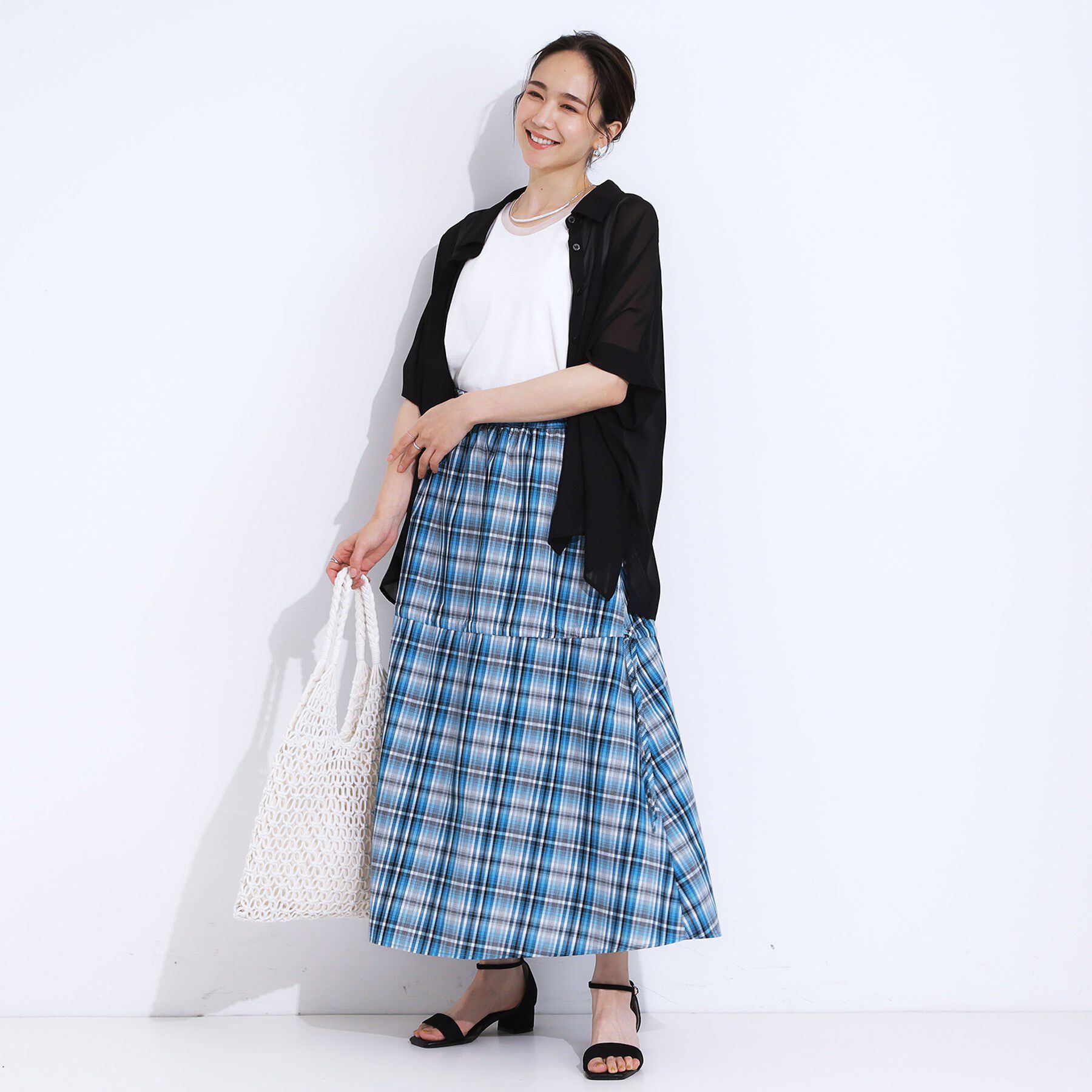 SHOO･LA･RUE「【S-LL】シルエットが変えられる チェック柄リボンフレアスカート」|スカート|