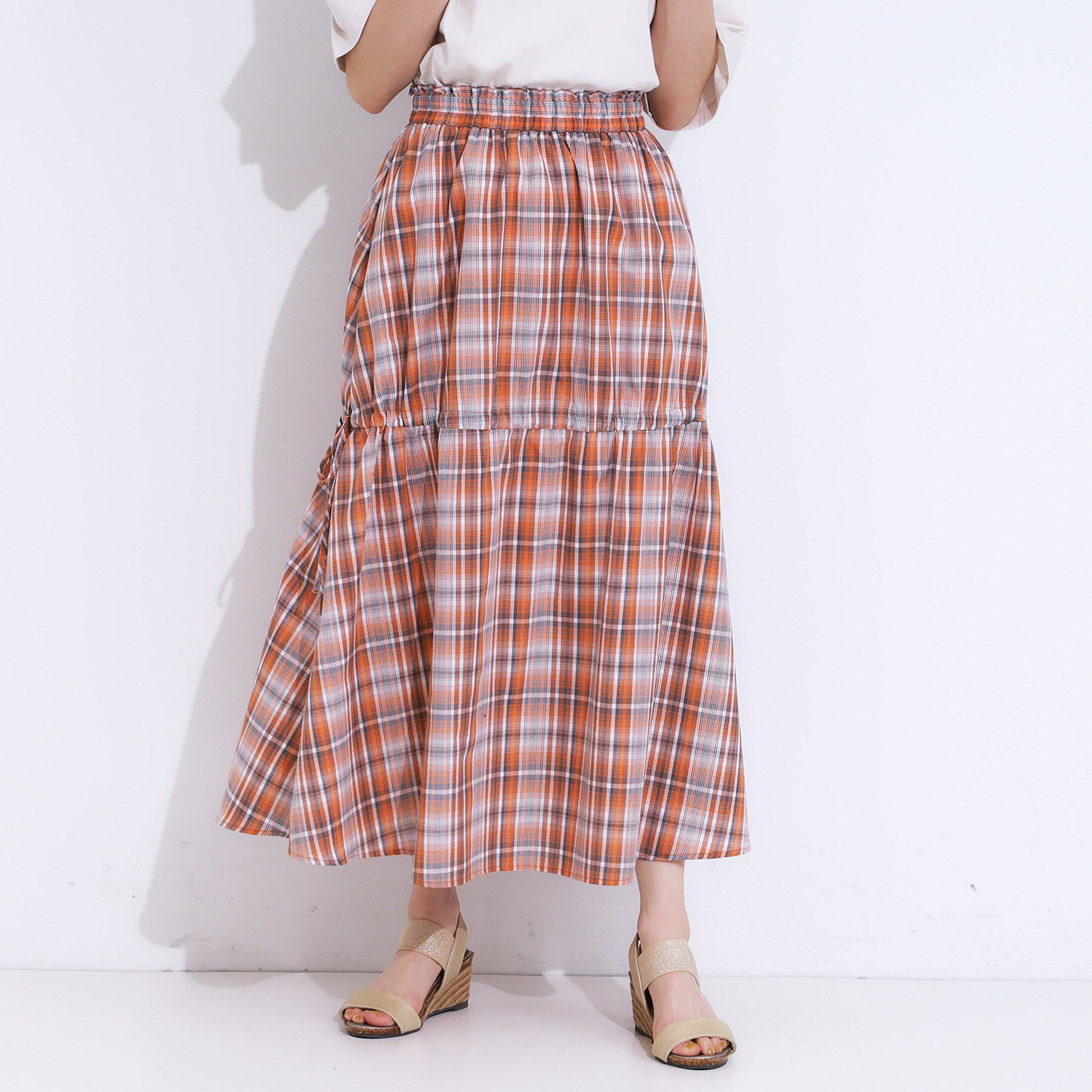 SHOO･LA･RUE「【S-LL】シルエットが変えられる チェック柄リボンフレアスカート」|スカート|