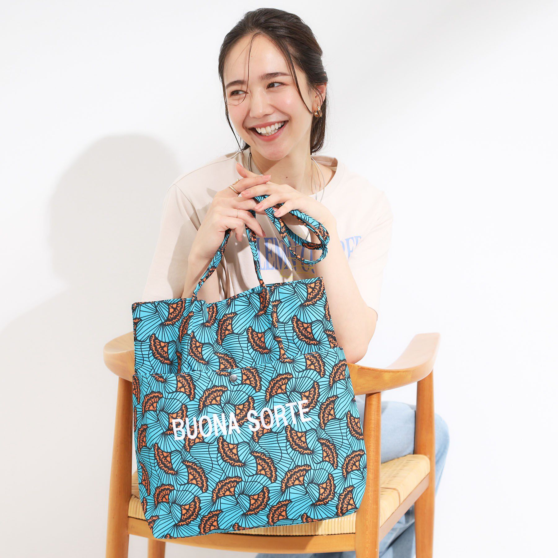 SHOO･LA･RUE「【A4サイズ】幸運を呼び寄せてくれそうな ラタプリント トートバッグ」|トートバッグ|ブルー(193)