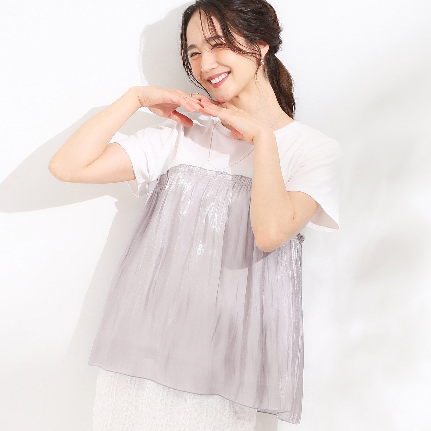 SHOO･LA･RUE「【S-LL/ひんやり】インせず決まる ビスチェ風ドッキングトップス」|Tシャツ・カットソー|ライトピンク(570