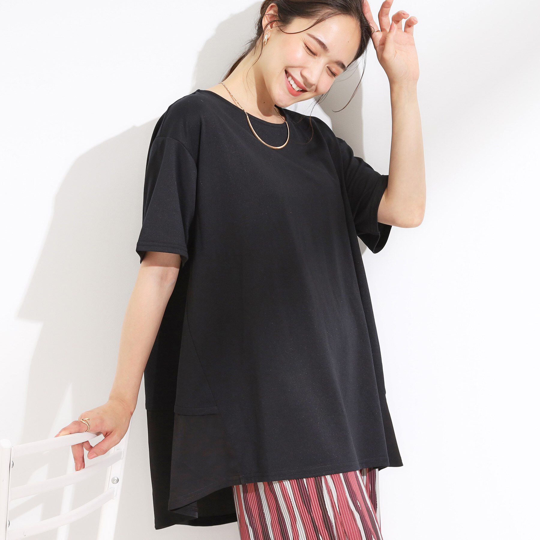 SHOO･LA･RUE「【S-LL/UV/吸水速乾】きれいに体型カバー Aライン チュニックワンピース」|チュニック|ブラック(019)