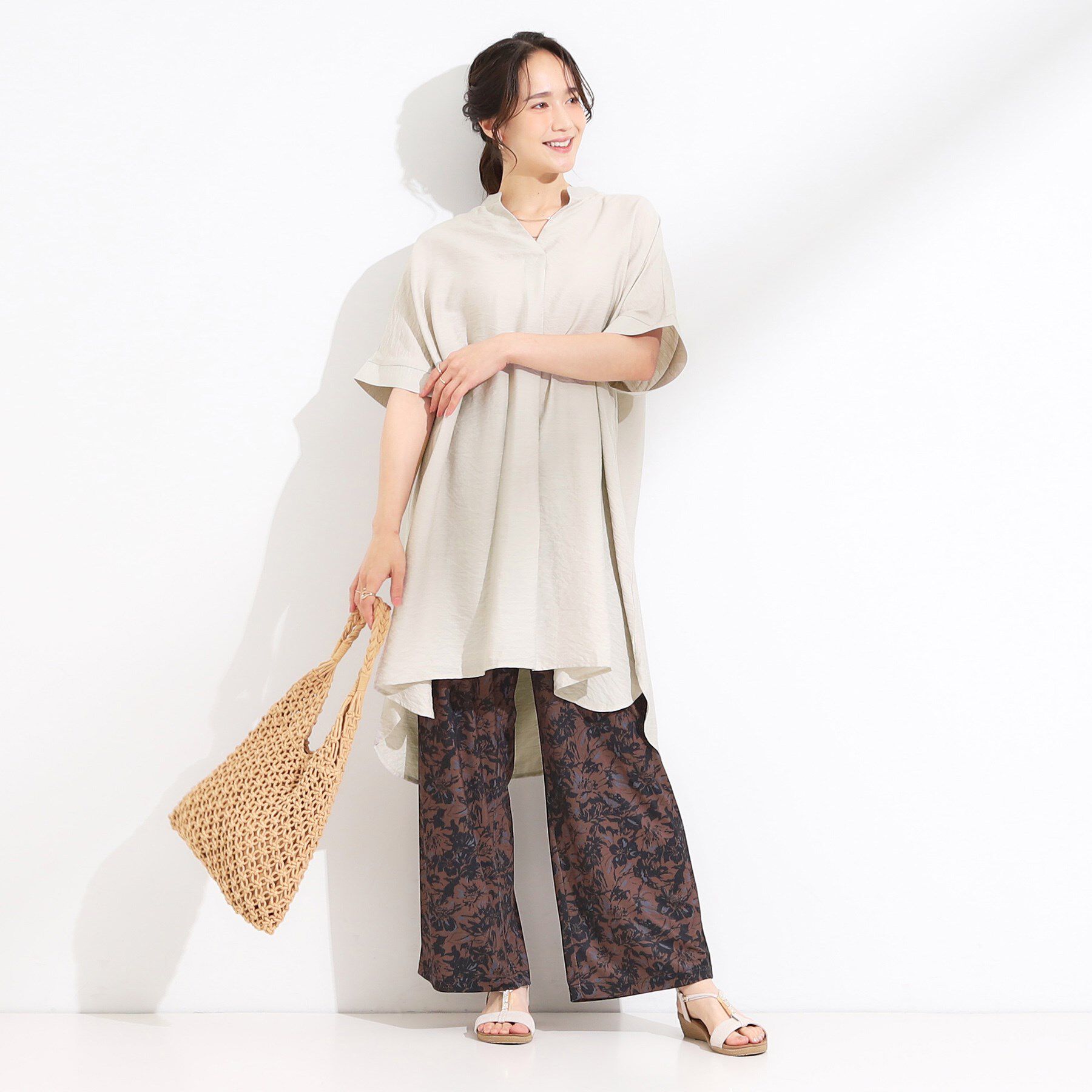 SHOO･LA･RUE「【S-LL/ひんやり】涼しく楽に体型カバー　ゆったりスキッパー半袖チュニック」|チュニック|