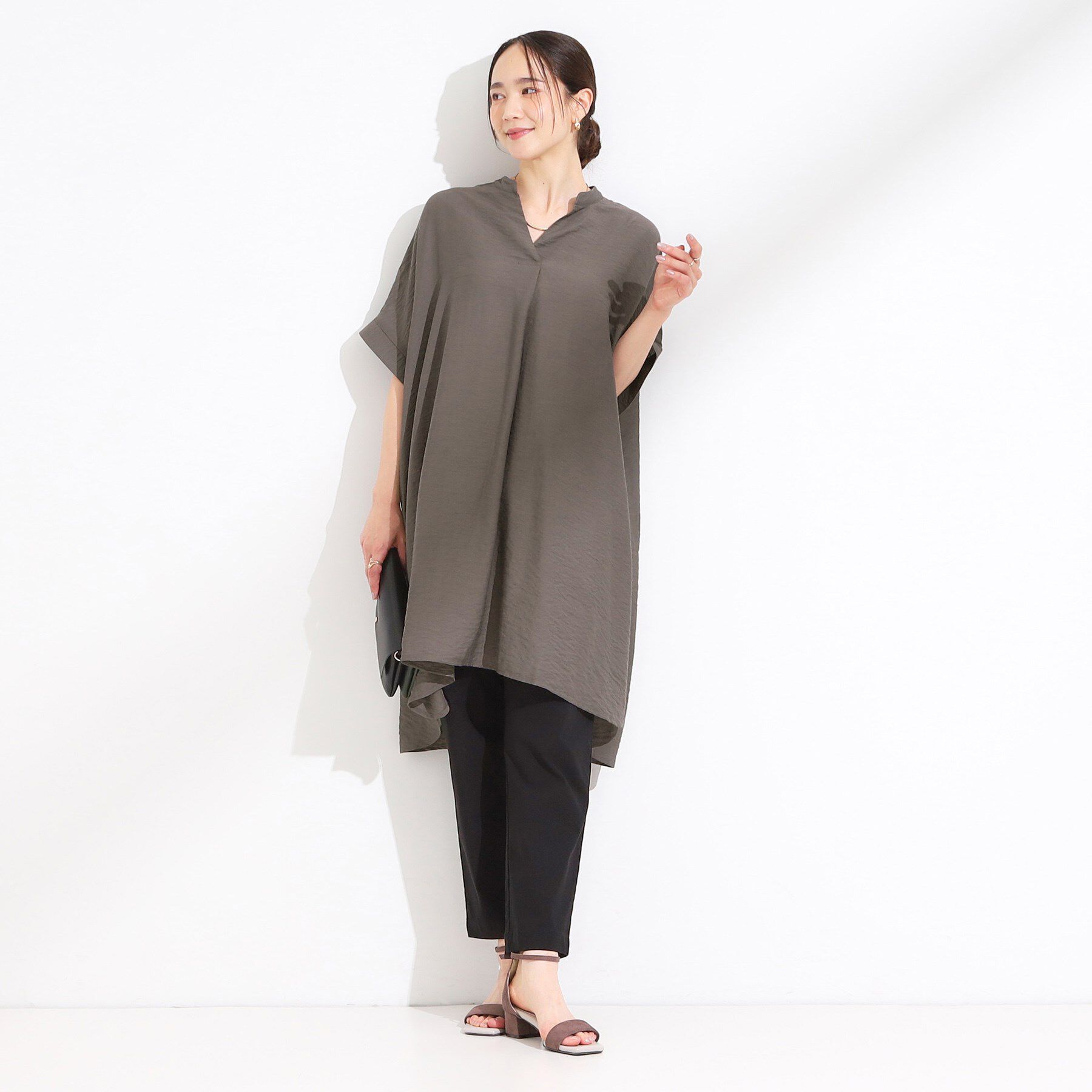 SHOO･LA･RUE「【S-LL/ひんやり】涼しく楽に体型カバー　ゆったりスキッパー半袖チュニック」|チュニック|