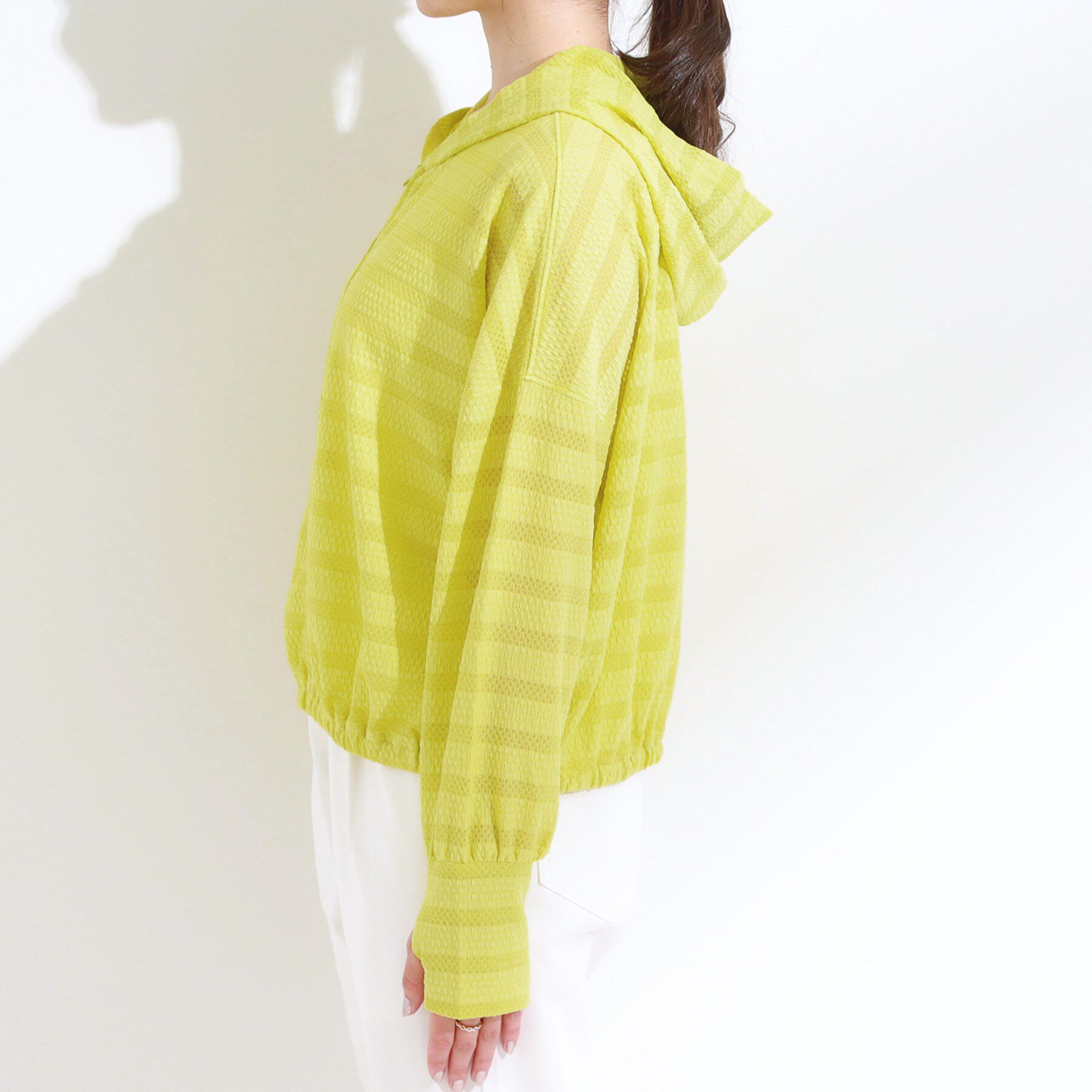 SHOO･LA･RUE「【UV/水陸両用】手の甲まで隠れる レースボーダー ラッシュガードパーカ」|カーディガン|