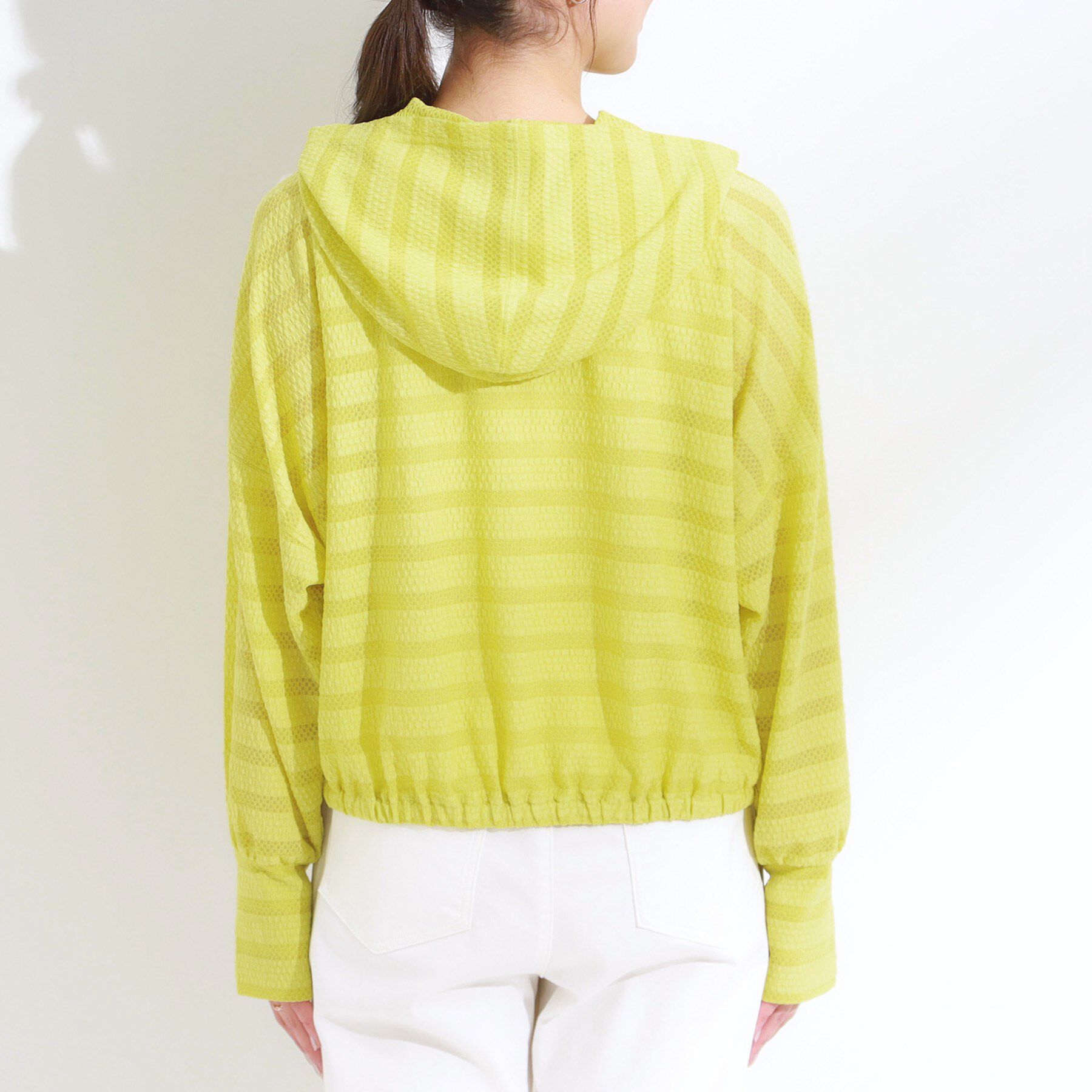 SHOO･LA･RUE「【UV/水陸両用】手の甲まで隠れる レースボーダー ラッシュガードパーカ」|カーディガン|