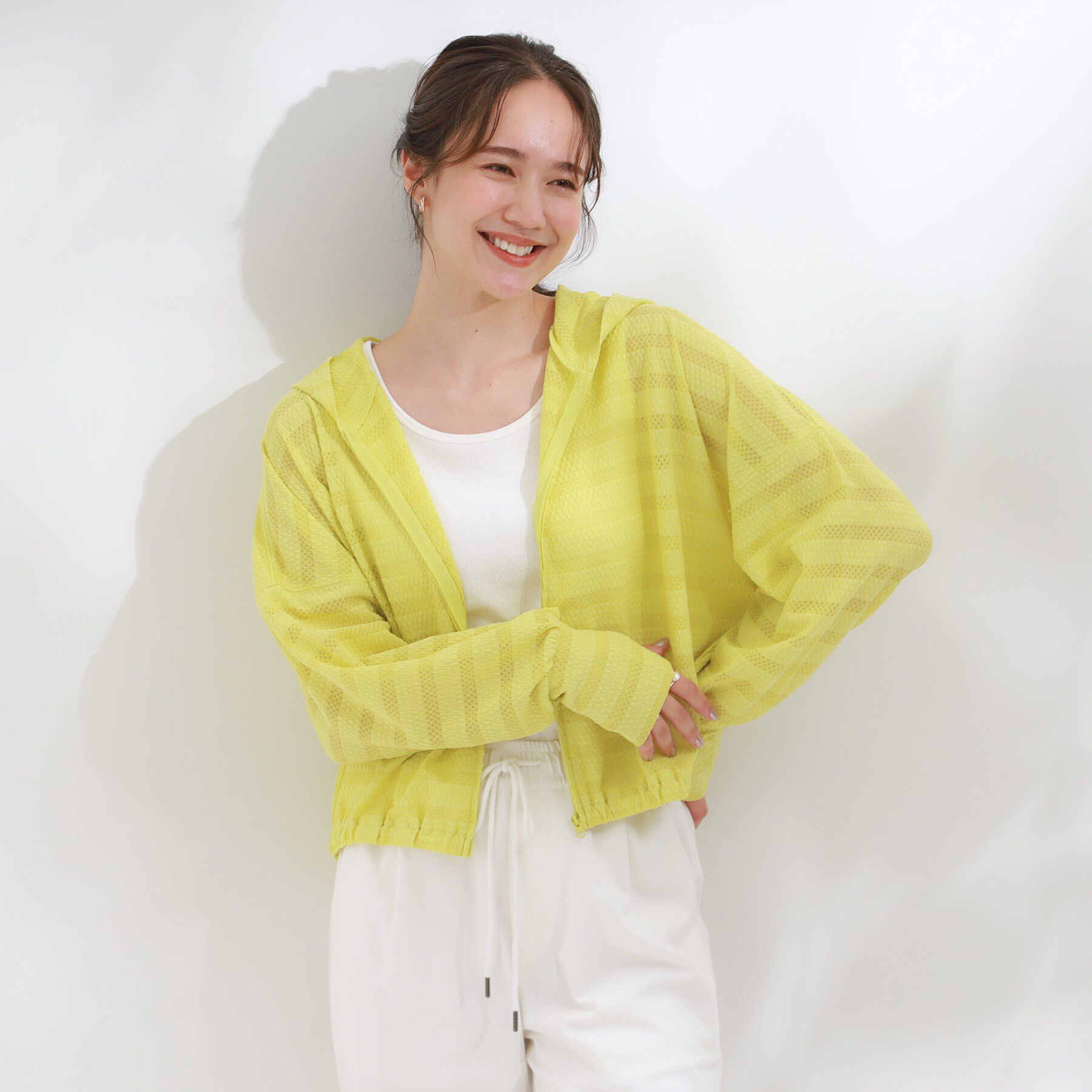 SHOO･LA･RUE「【UV/水陸両用】手の甲まで隠れる レースボーダー ラッシュガードパーカ」|カーディガン|