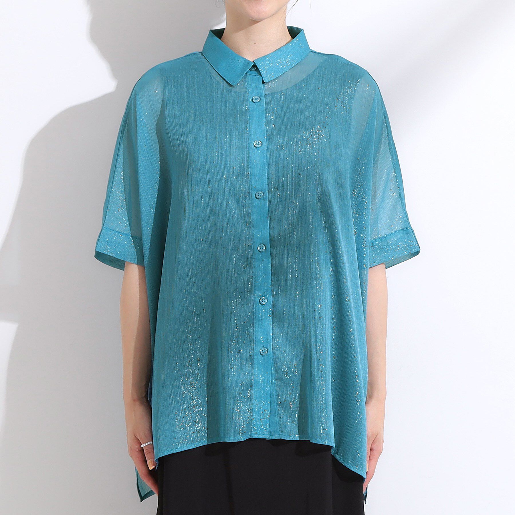 SHOO･LA･RUE「大人のシアー感 ラメが華やかな楊柳ポンチョシャツ」|シャツ・ブラウス|