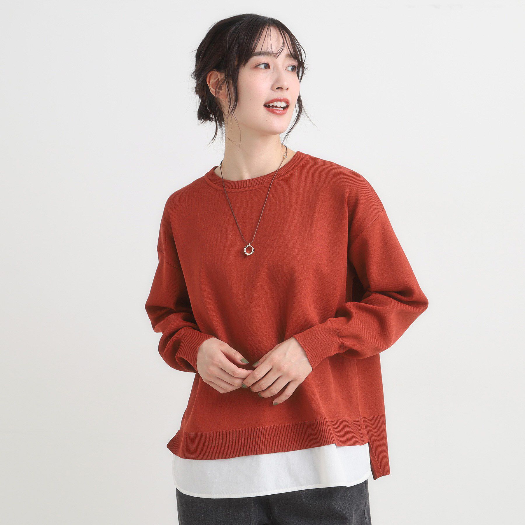 SHOO･LA･RUE「【S-LL/洗える】一枚で簡単こなれ見え スポンディッシュ 裾レイヤード風ニット【CIRCRIC】」|ニット・セーター|