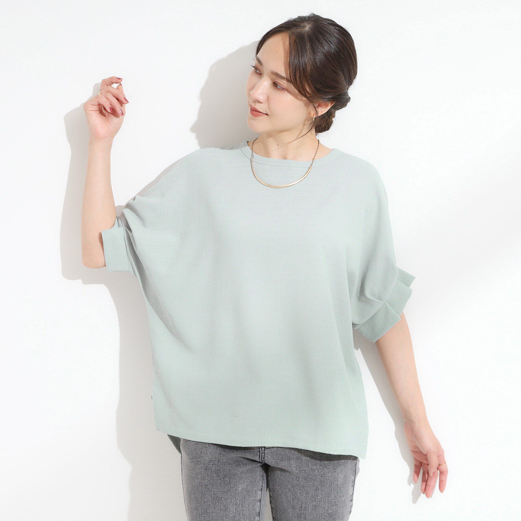 SHOO･LA･RUE「【S-LL/洗える】お袖のタックがアクセント インせず着られる さらさらドルマントップス」|Tシャツ・カットソー|