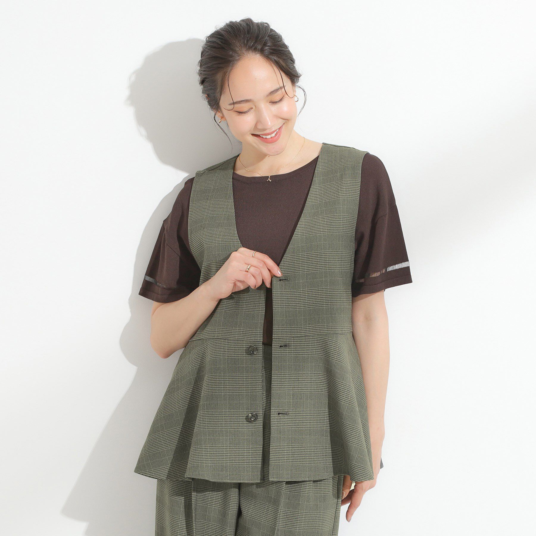 SHOO･LA･RUE「【S-LL/セットアップ可/洗濯後しわになりにくい】ペプラムジレ」|ベスト・ジレ|