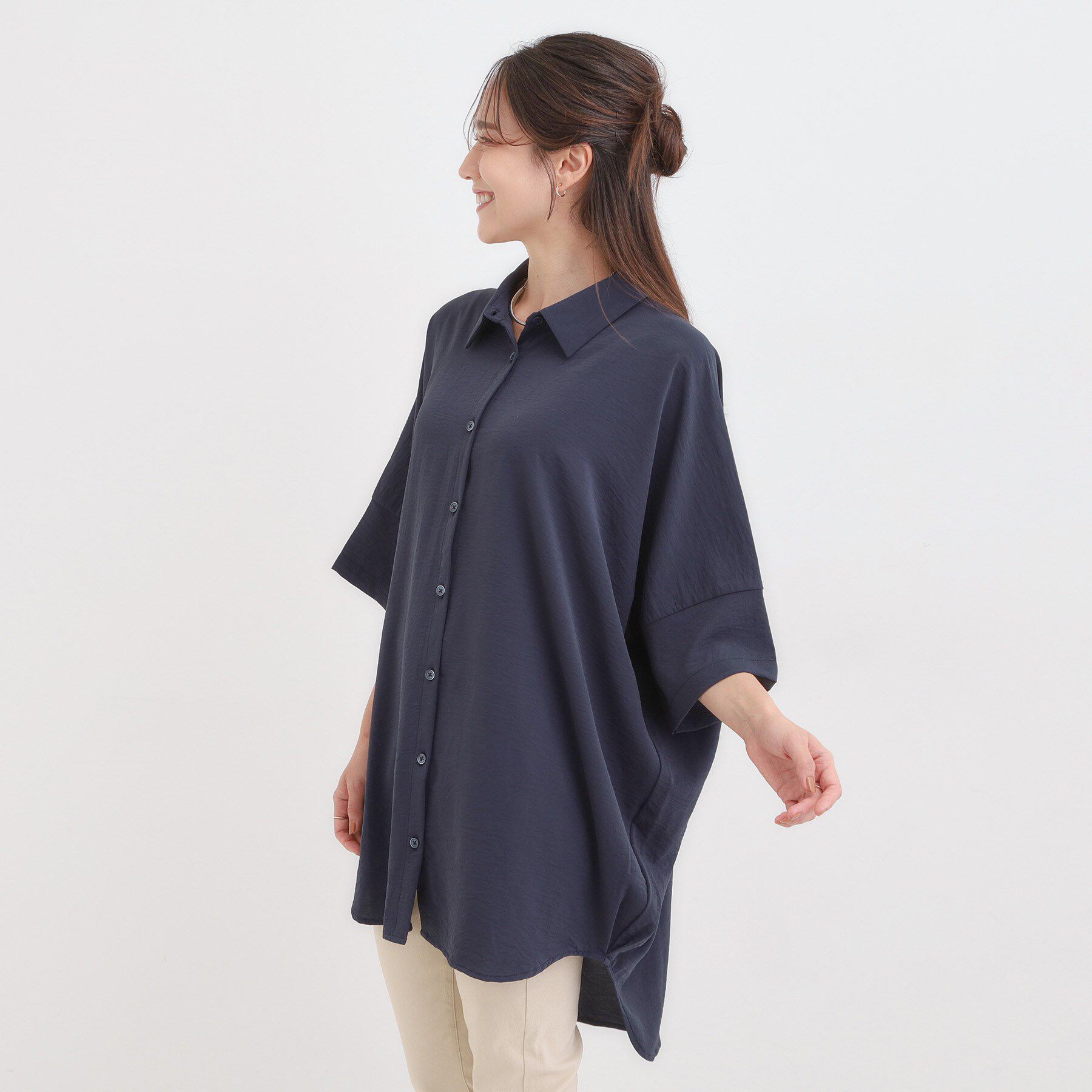 SHOO･LA･RUE「【S-LL/ひんやり】肌離れよくサラサラタッチが癖になる バックギャザーチュニック」|チュニック|