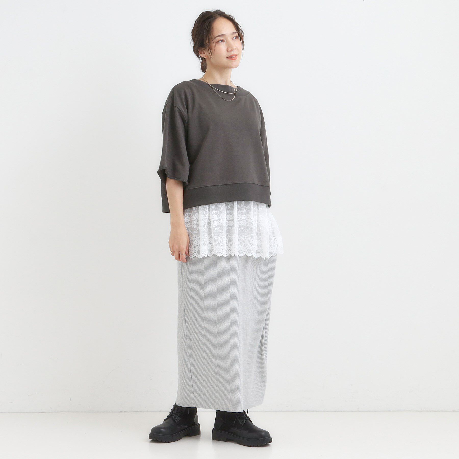 SHOO･LA･RUE「【2点セット】ハーフスリーブミニ裏毛プルオーバー＆レースタンクトップSET」|その他|