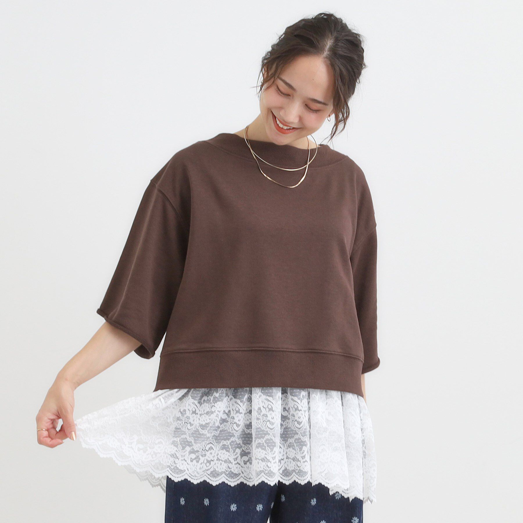 SHOO･LA･RUE「【2点セット】ハーフスリーブミニ裏毛プルオーバー＆レースタンクトップSET」|その他|