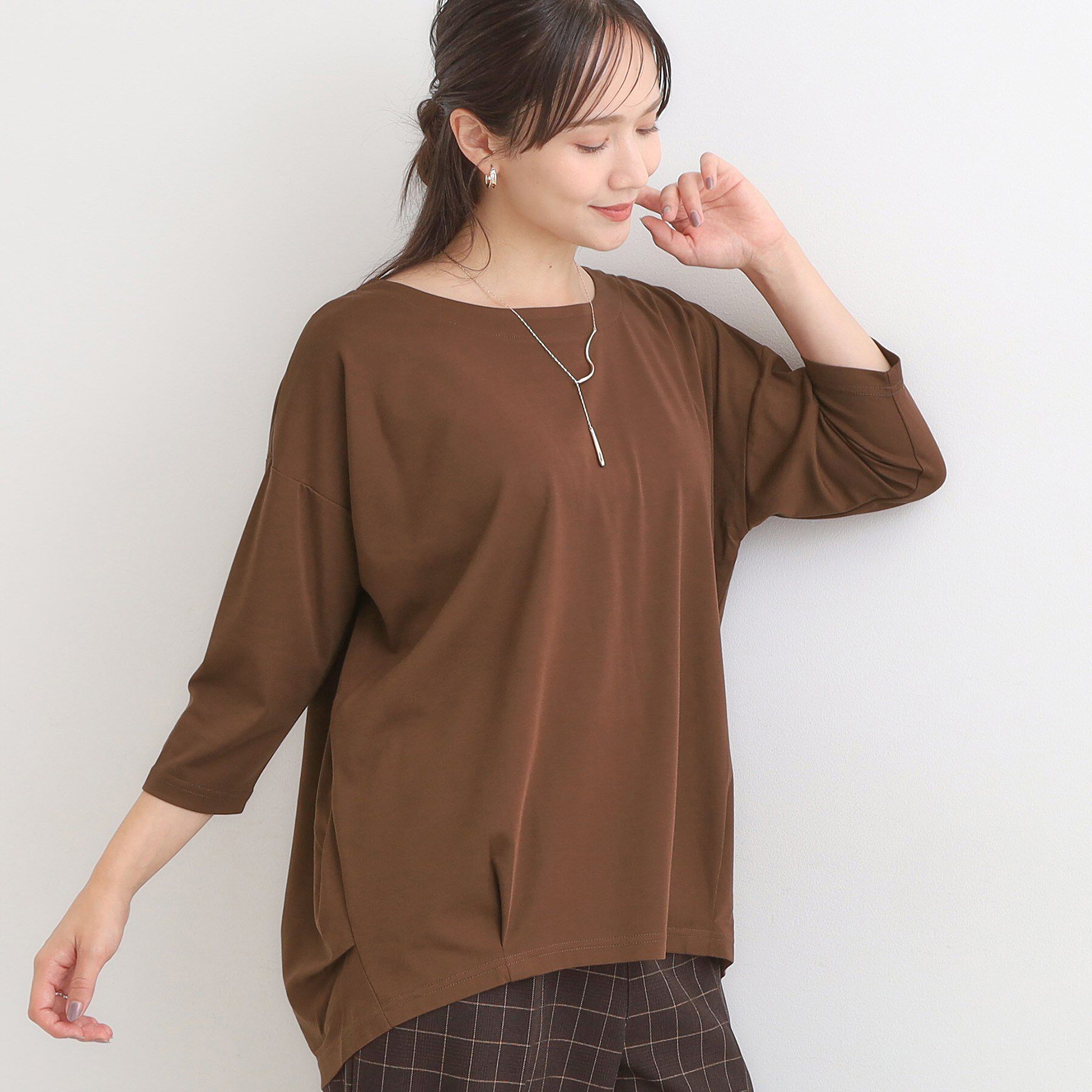 SHOO･LA･RUE「【7分袖】裾タックデザインカットソー」|Tシャツ・カットソー|モカブラウン(042