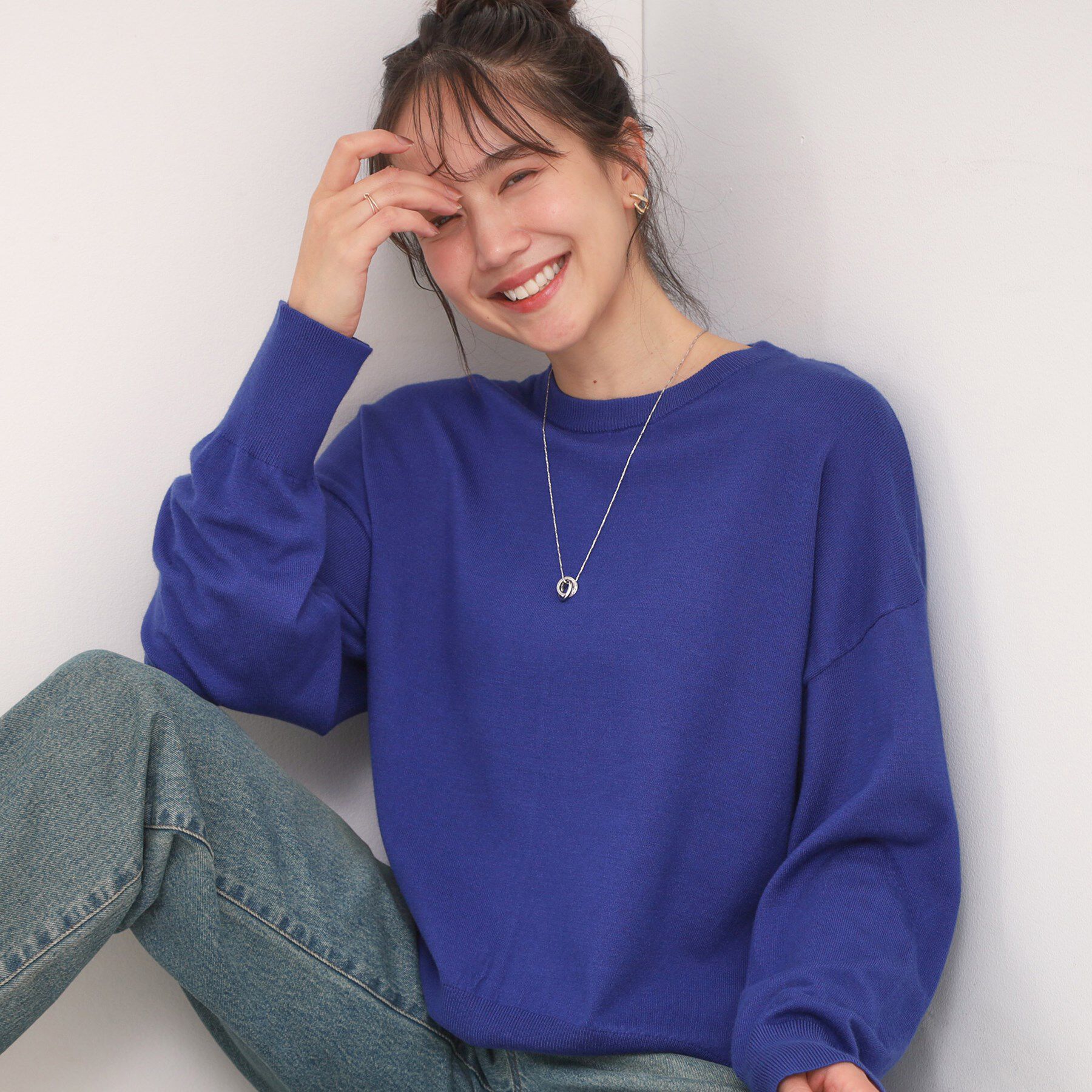 SHOO･LA･RUE「【洗える/S-LL】きれいめにもカジュアルにも もちもちコクーンニット」|ニット・セーター|ブルー(093)