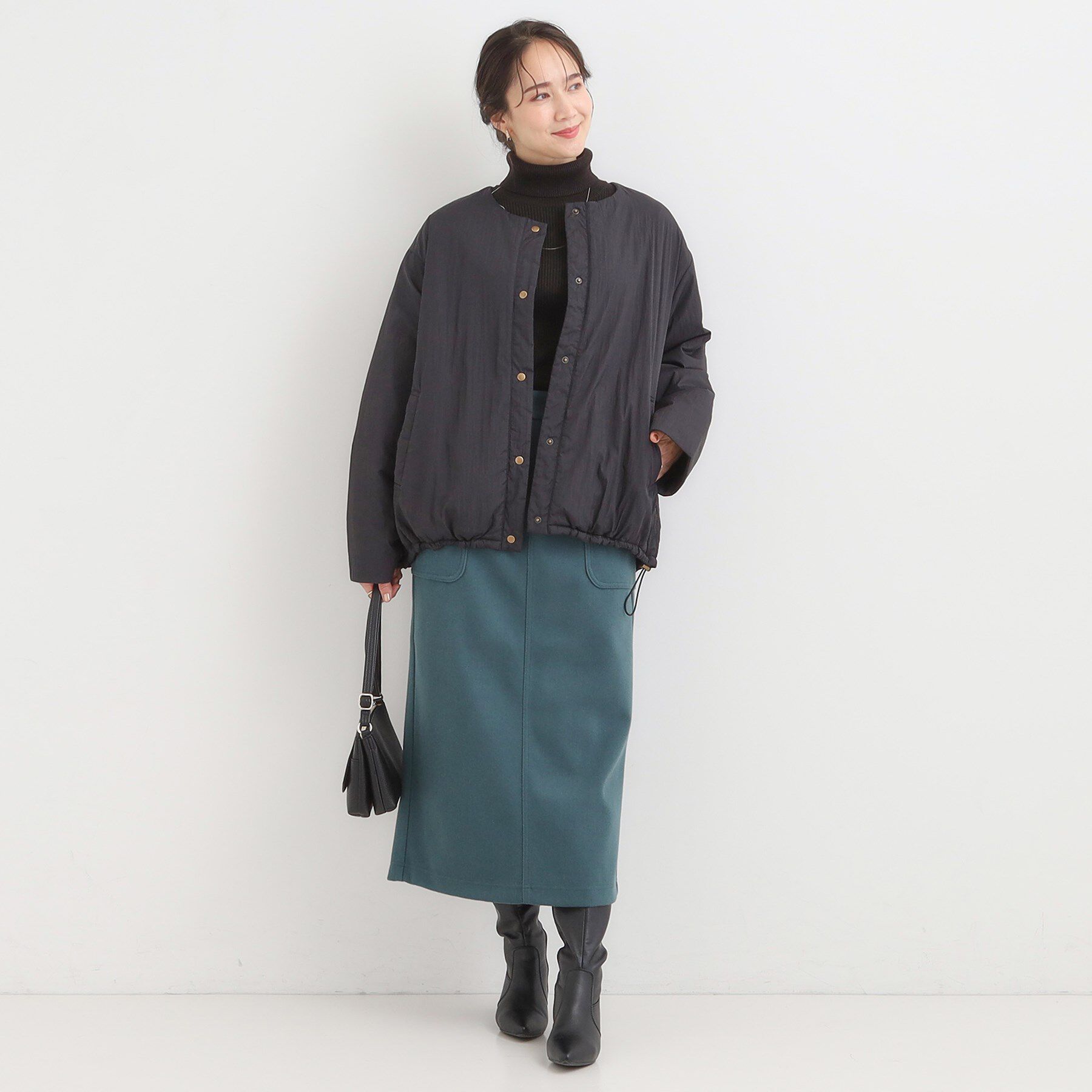 SHOO･LA･RUE「【洗濯機可/撥水/リバーシブル】 ノーカラー中綿ブルゾン」|ブルゾン・スタジャン|