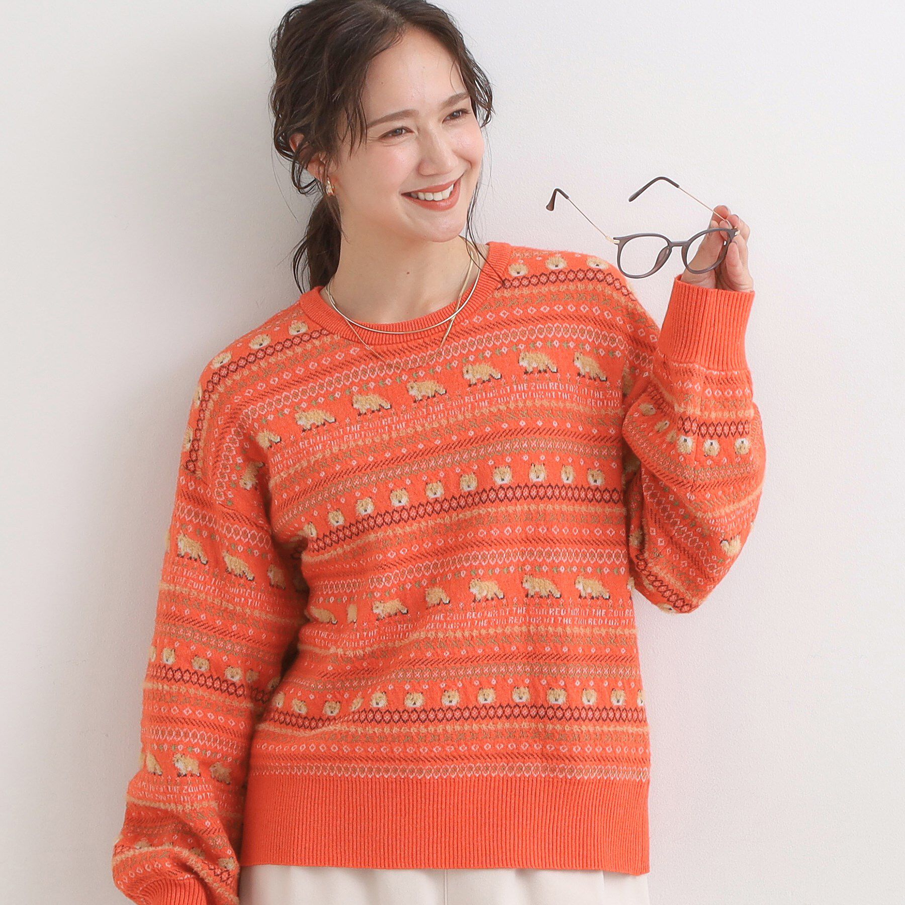 SHOO･LA･RUE「【旭山動物園応援商品】ノルディック柄 モールニット」|ニット・セーター|オレンジ(467)