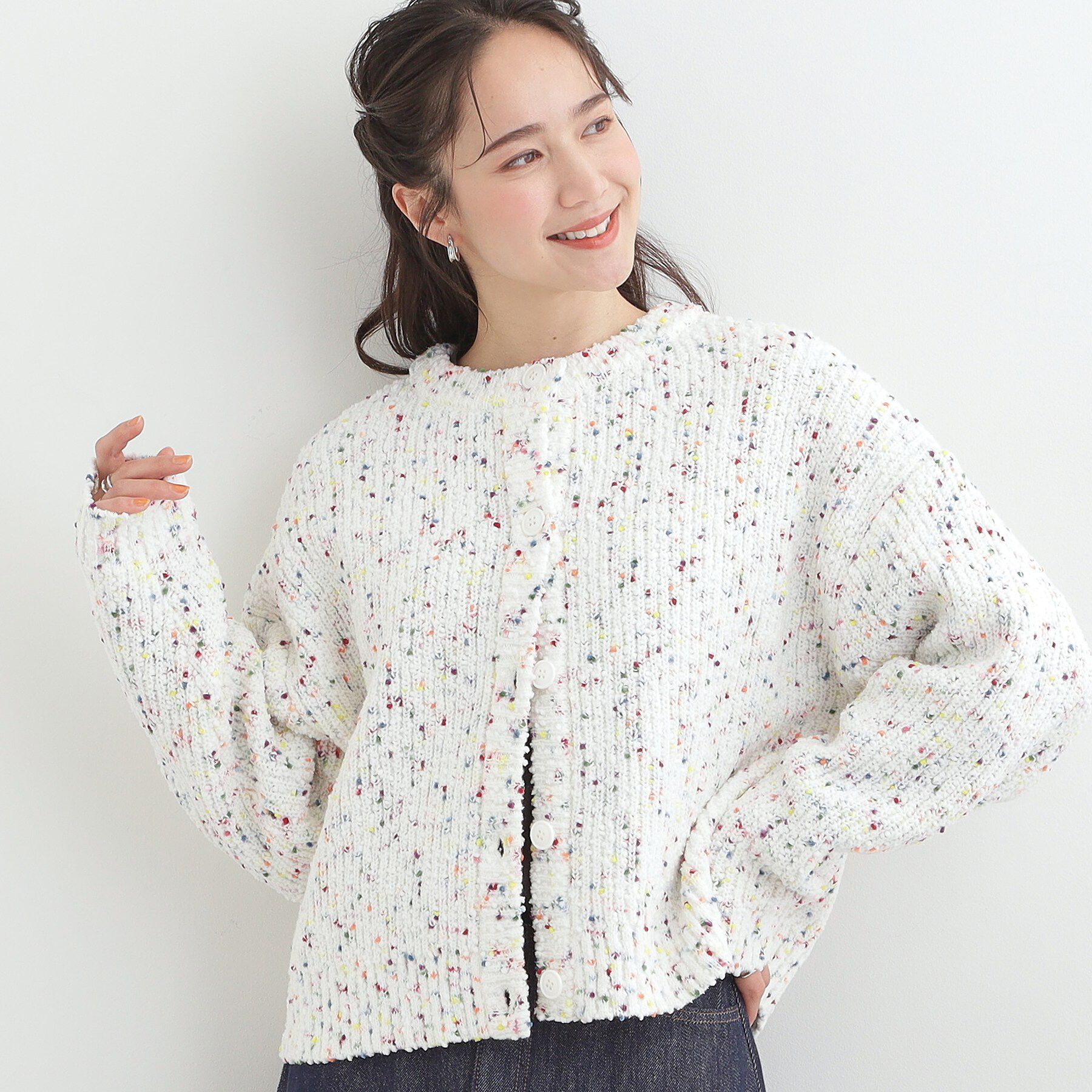 SHOO･LA･RUE「【洗濯機可/前後2WAY】ぽこぽこニットカーディガン」|カーディガン|ホワイト(001)