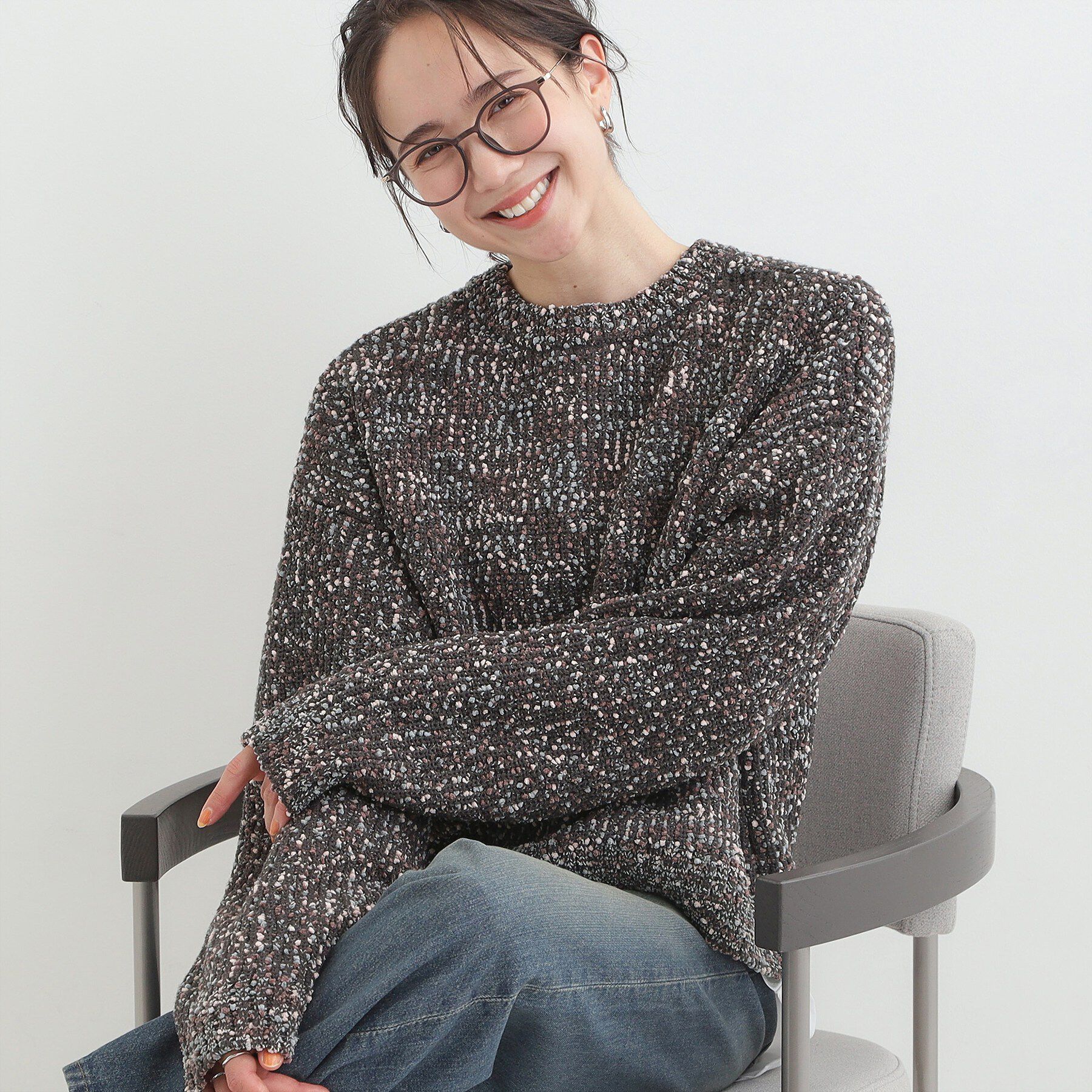 SHOO･LA･RUE「【洗濯機可/前後2WAY】ぽこぽこニットカーディガン」|カーディガン|チャコールグレー(0