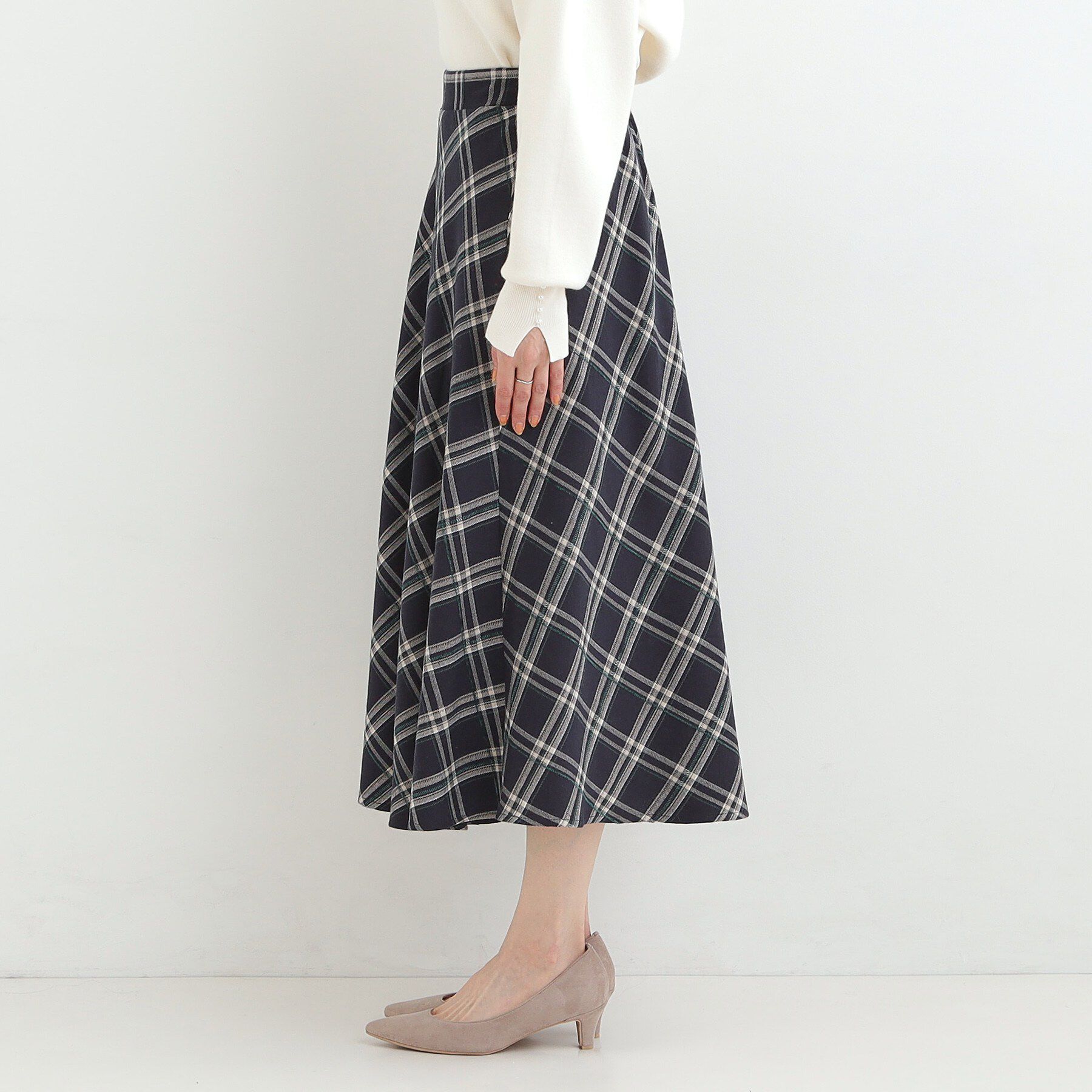 SHOO･LA･RUE「【S-LL】立体感が際立つ モールチェックフレアスカート」|スカート|