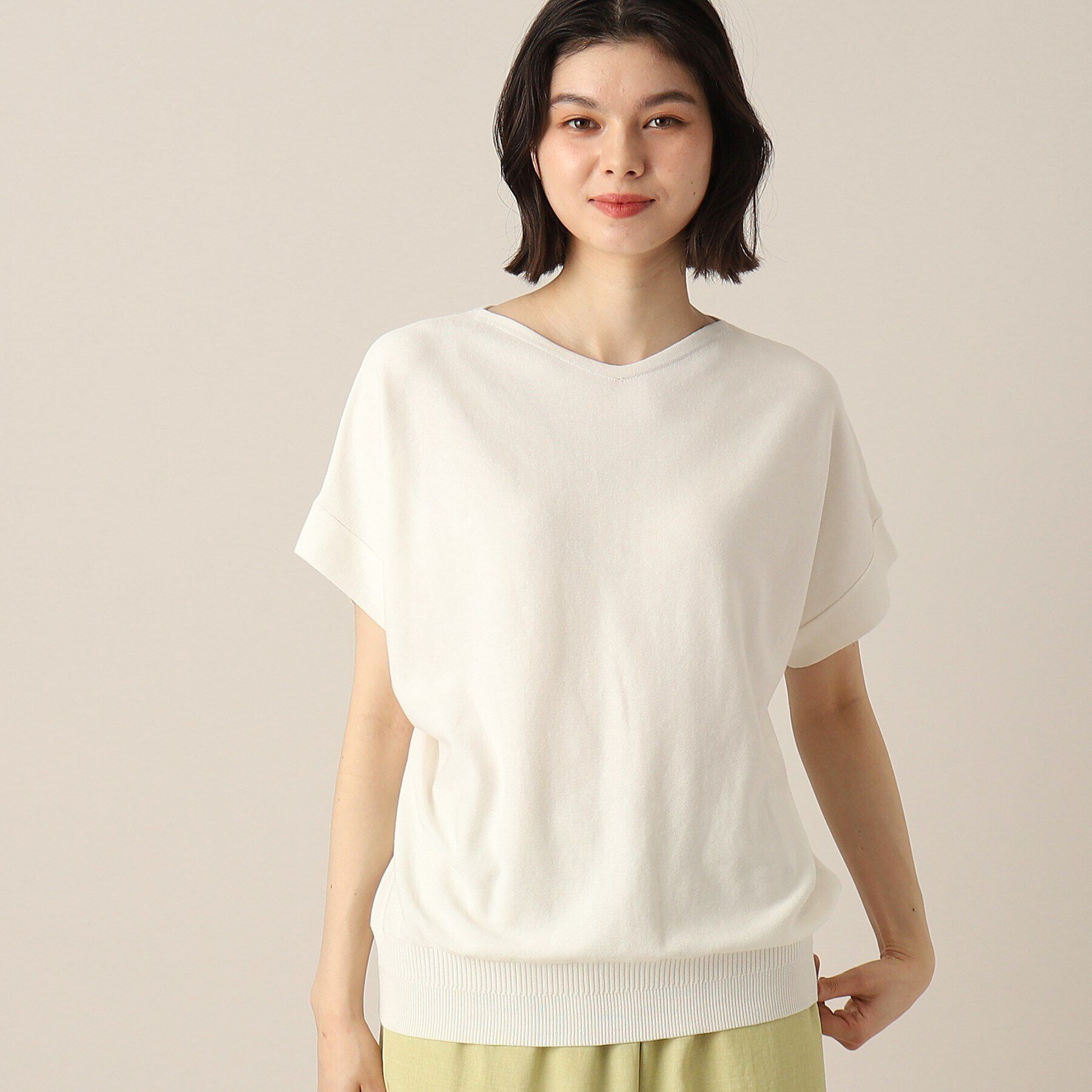 Dessin「【洗える】浅Vネックフレンチスリーブニット」|ニット・セーター|ホワイト(001)