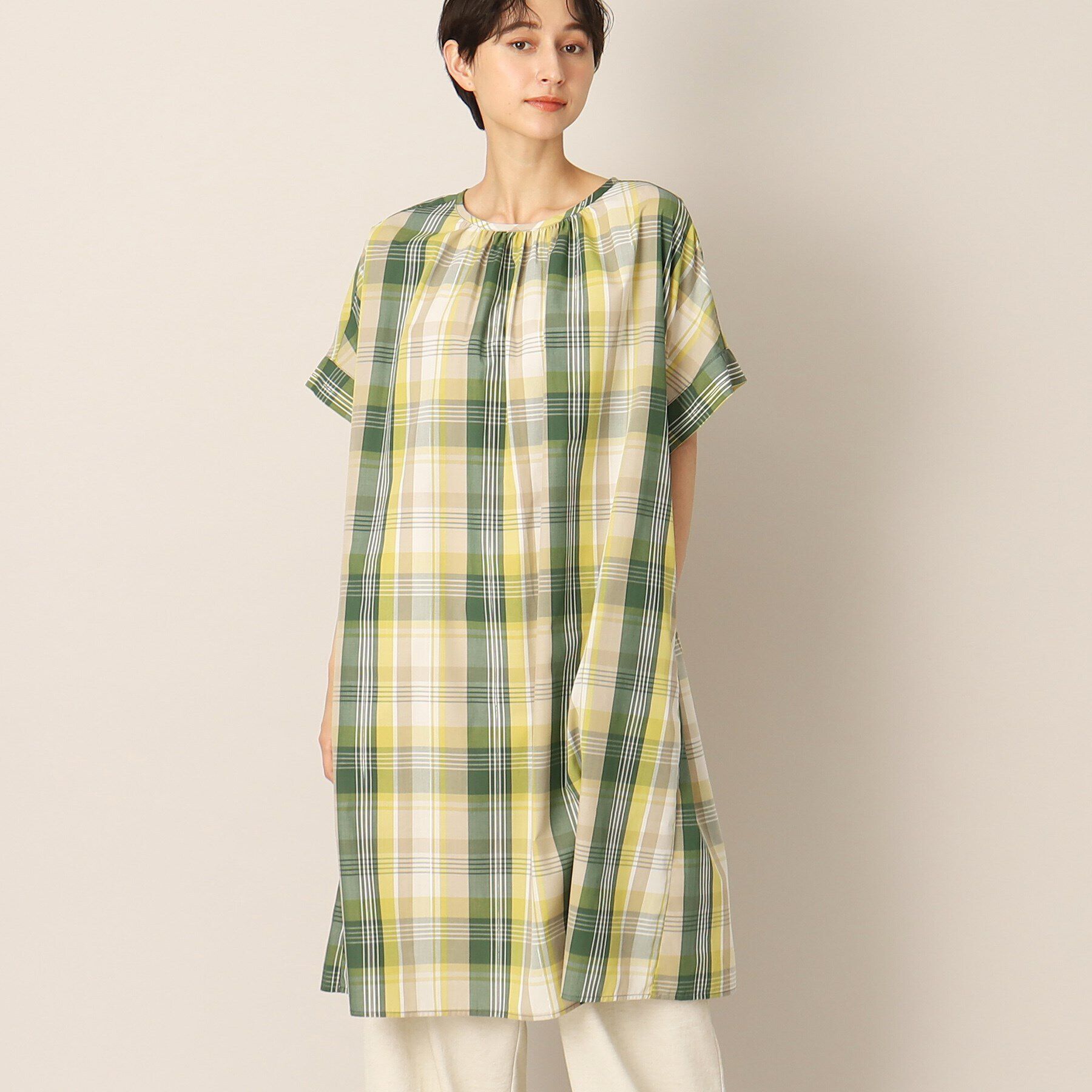 Dessin「【洗える】ラメチェック柄ワンピース」|ワンピース|グリーン(222)