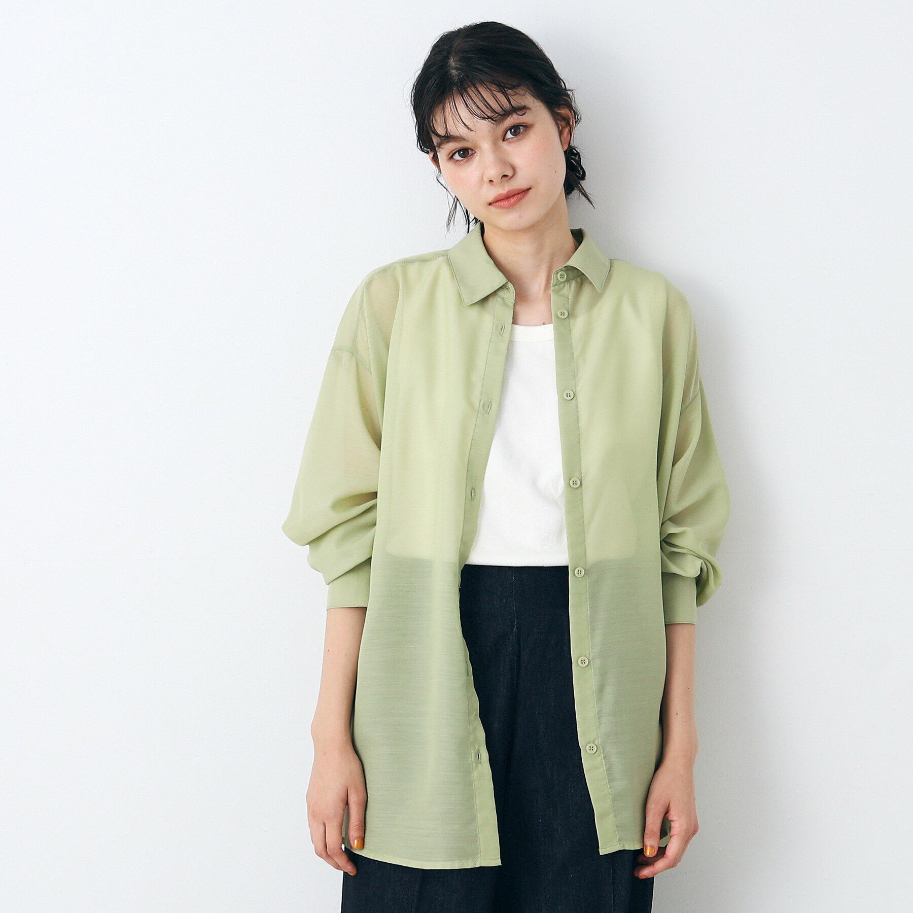 Dessin「シアーオーバーシャツ」|シャツ・ブラウス|ライトグリーン(02
