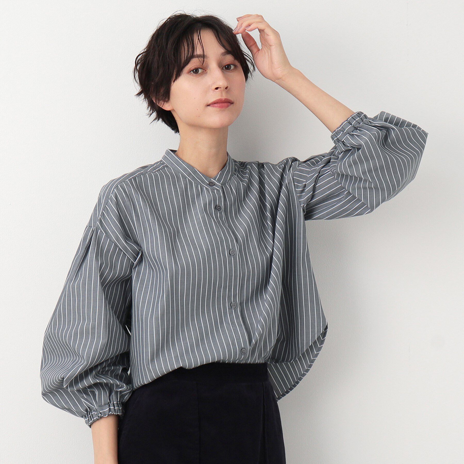 Dessin「【洗える】バルーンスリーブバンドカラーシャツ（XS～L）」|シャツ・ブラウス|