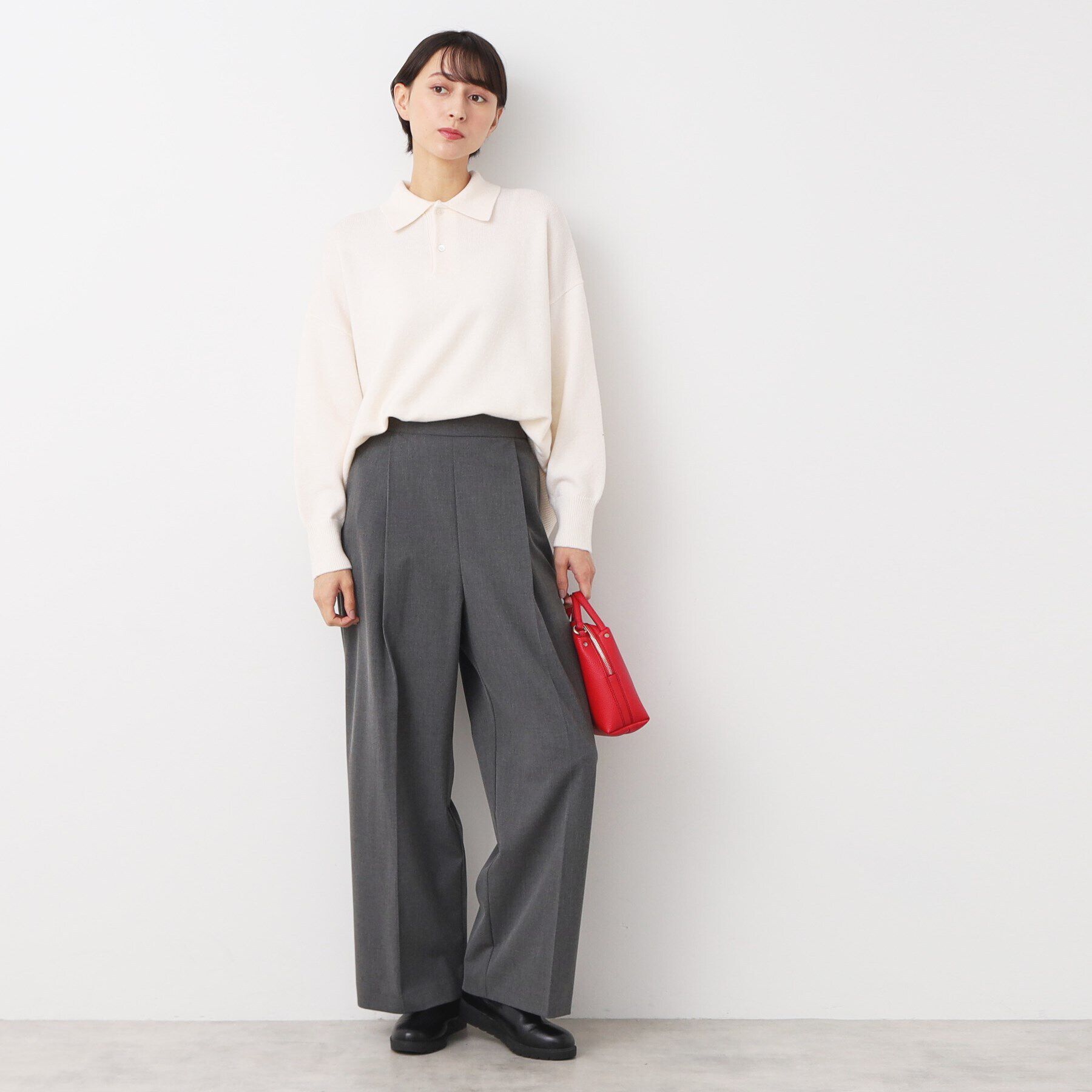 Dessin「【洗える】ボタン付きニットポロ」|ニット・セーター|