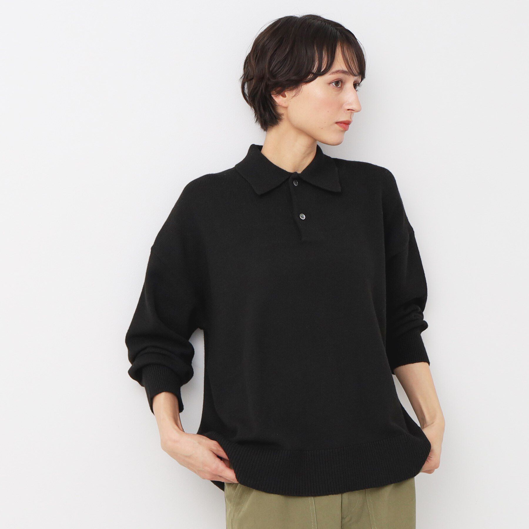 Dessin「【洗える】ボタン付きニットポロ」|ニット・セーター|