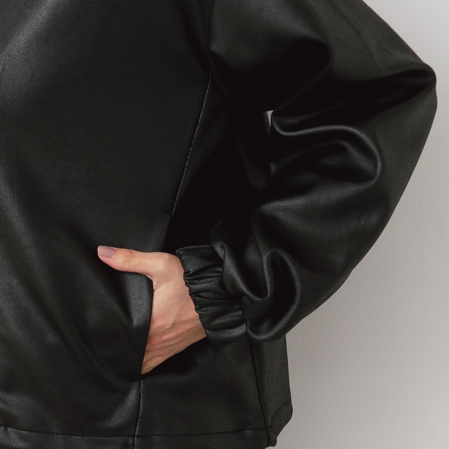 Dessin「【洗える】レザー調クルーネックジャケット」|ノーカラージャケット|