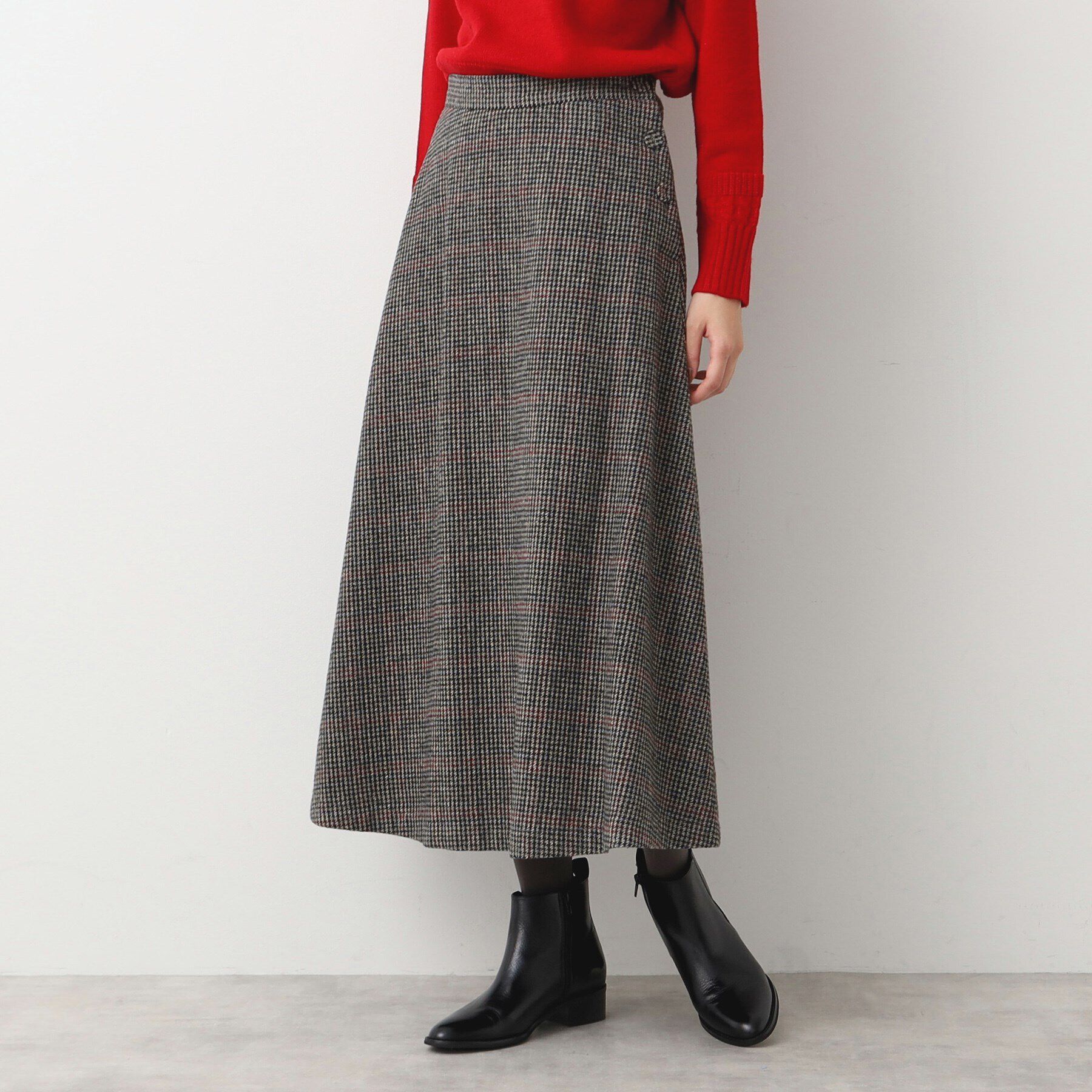 Dessin「【洗える・4サイズ展開】サイドボタン付きチェック柄フレアースカート（XS～L）」|スカート|